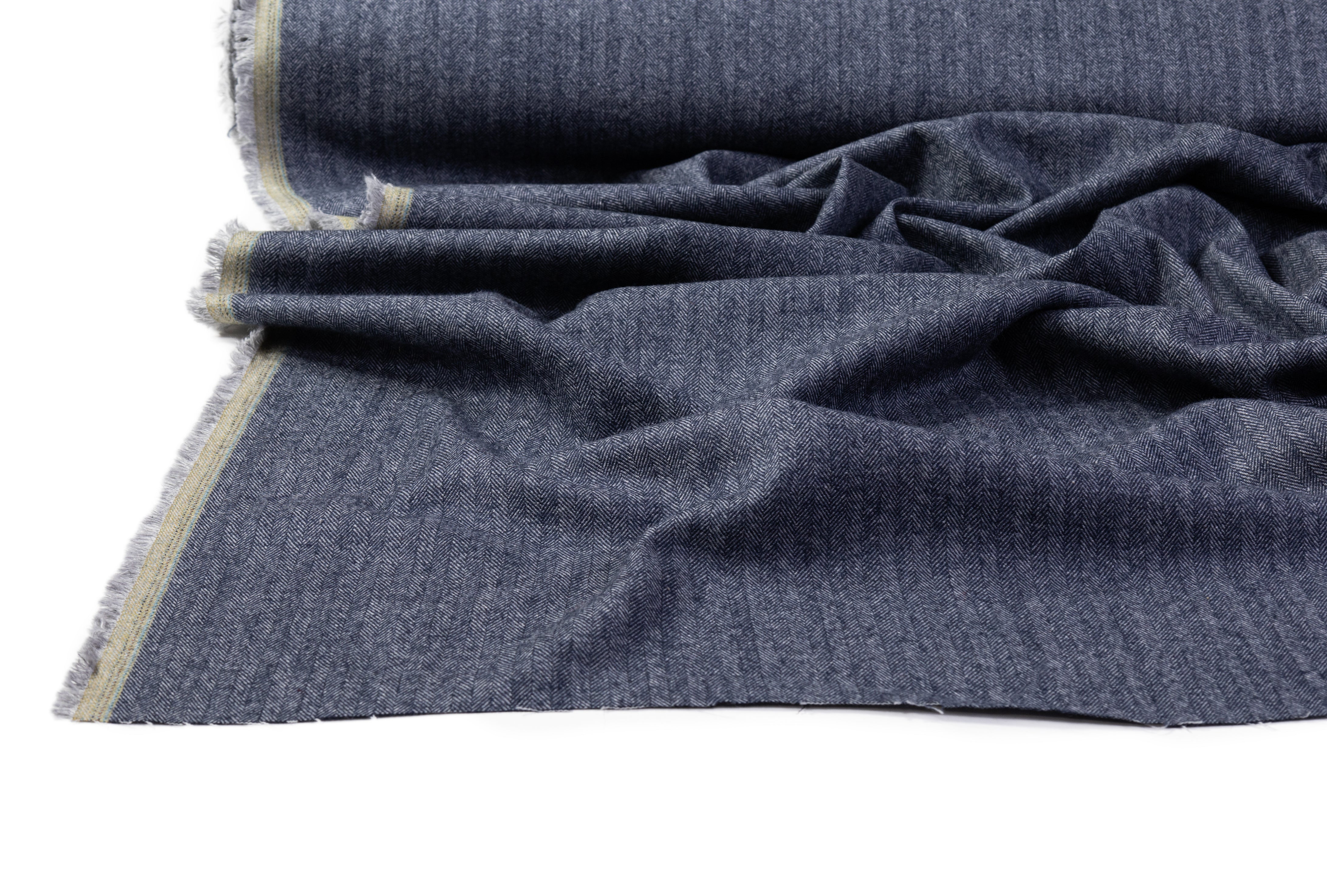 Herringbone Italian Wool Suiting - Blue
