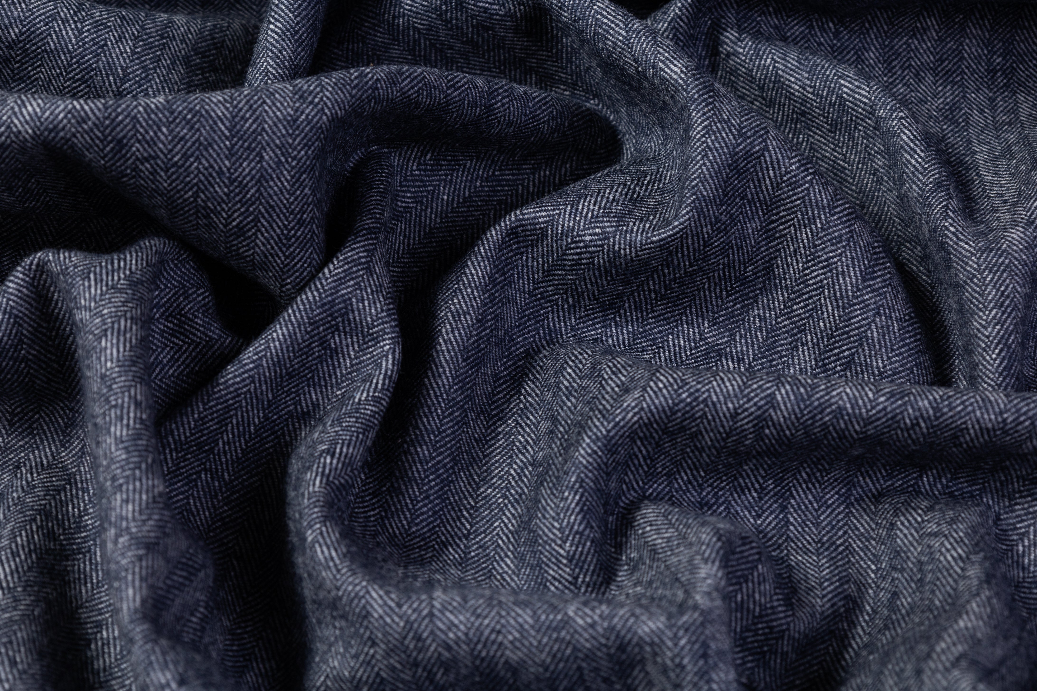 Herringbone Italian Wool Suiting - Blue