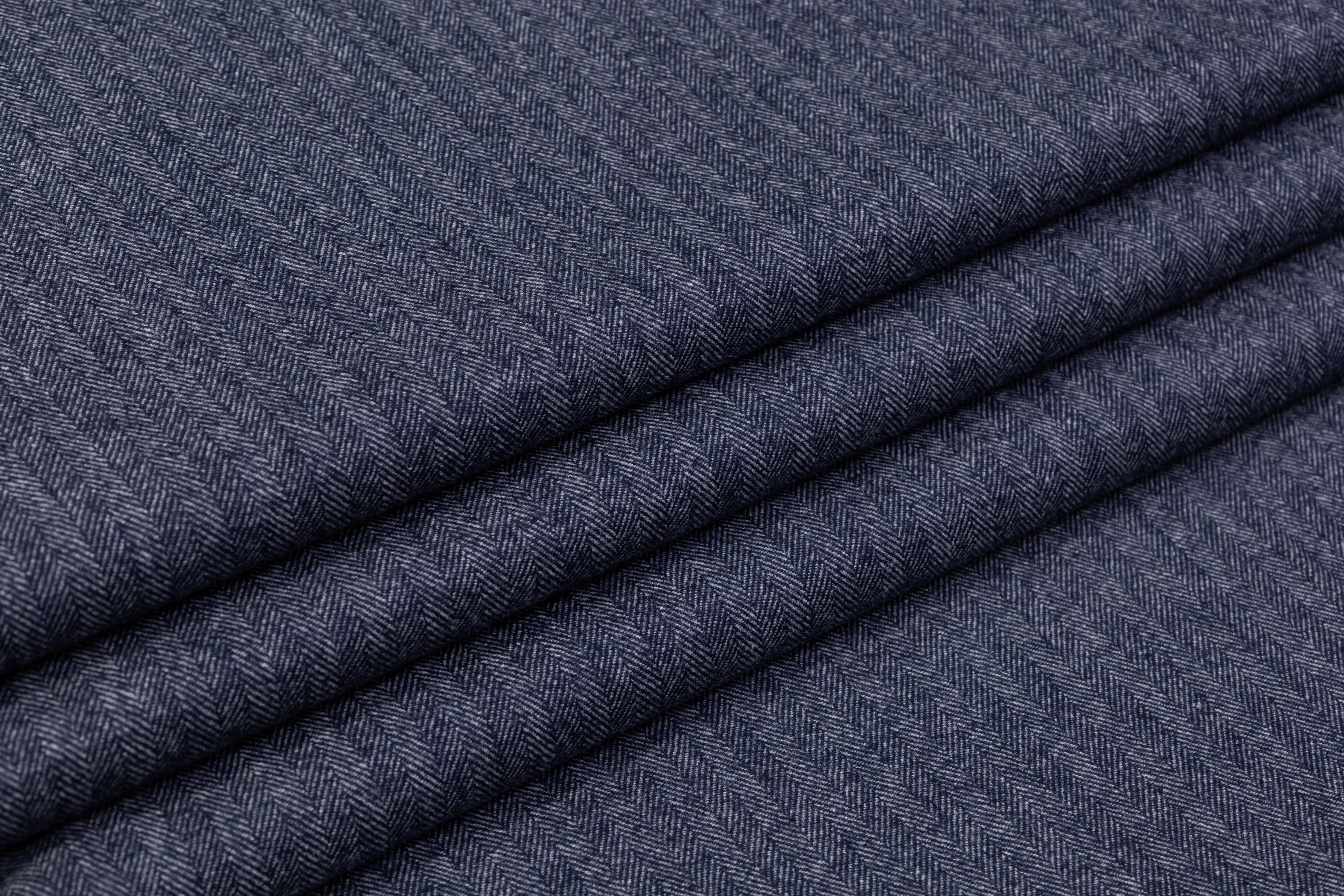 Herringbone Italian Wool Suiting - Blue