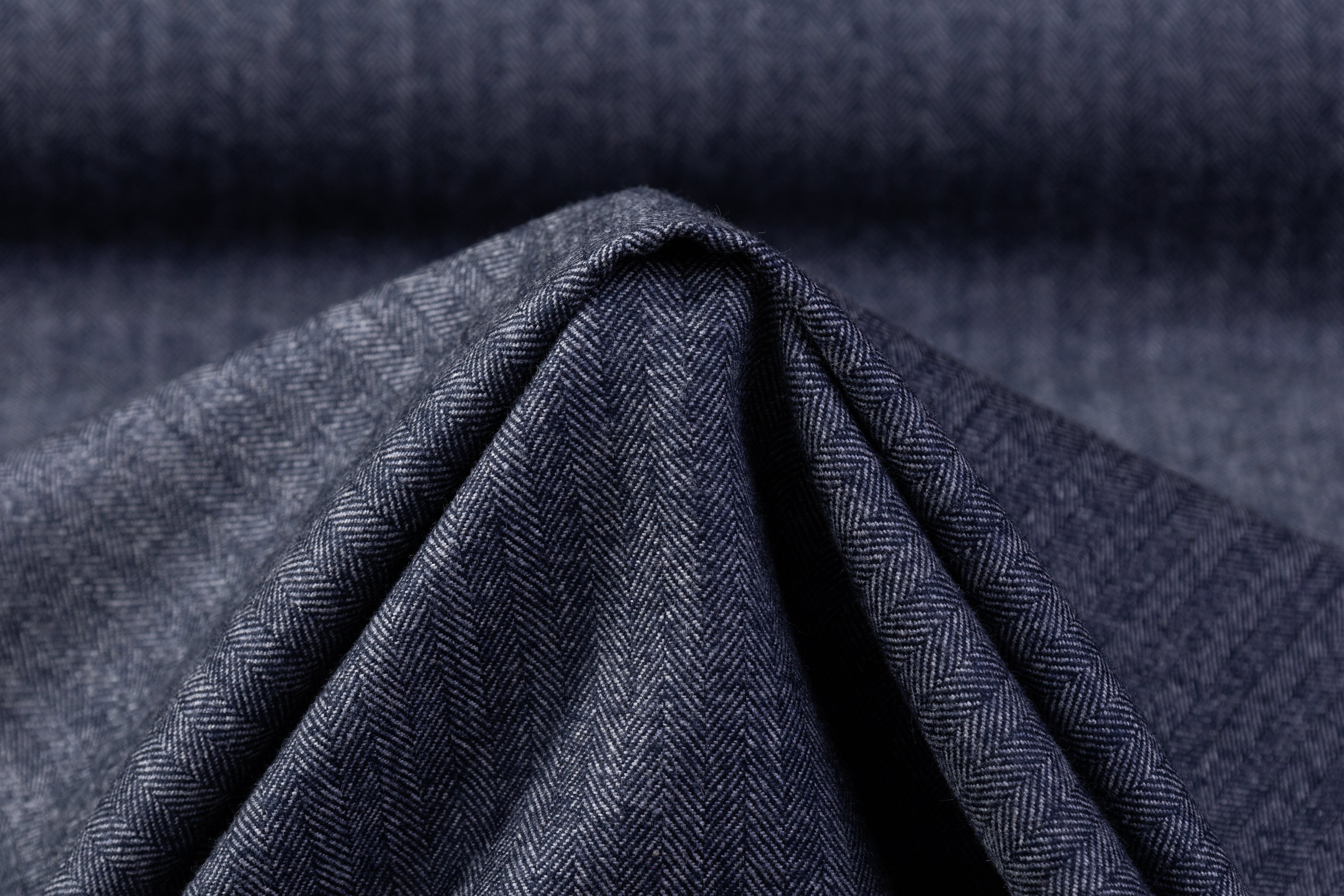 Herringbone Italian Wool Suiting - Blue