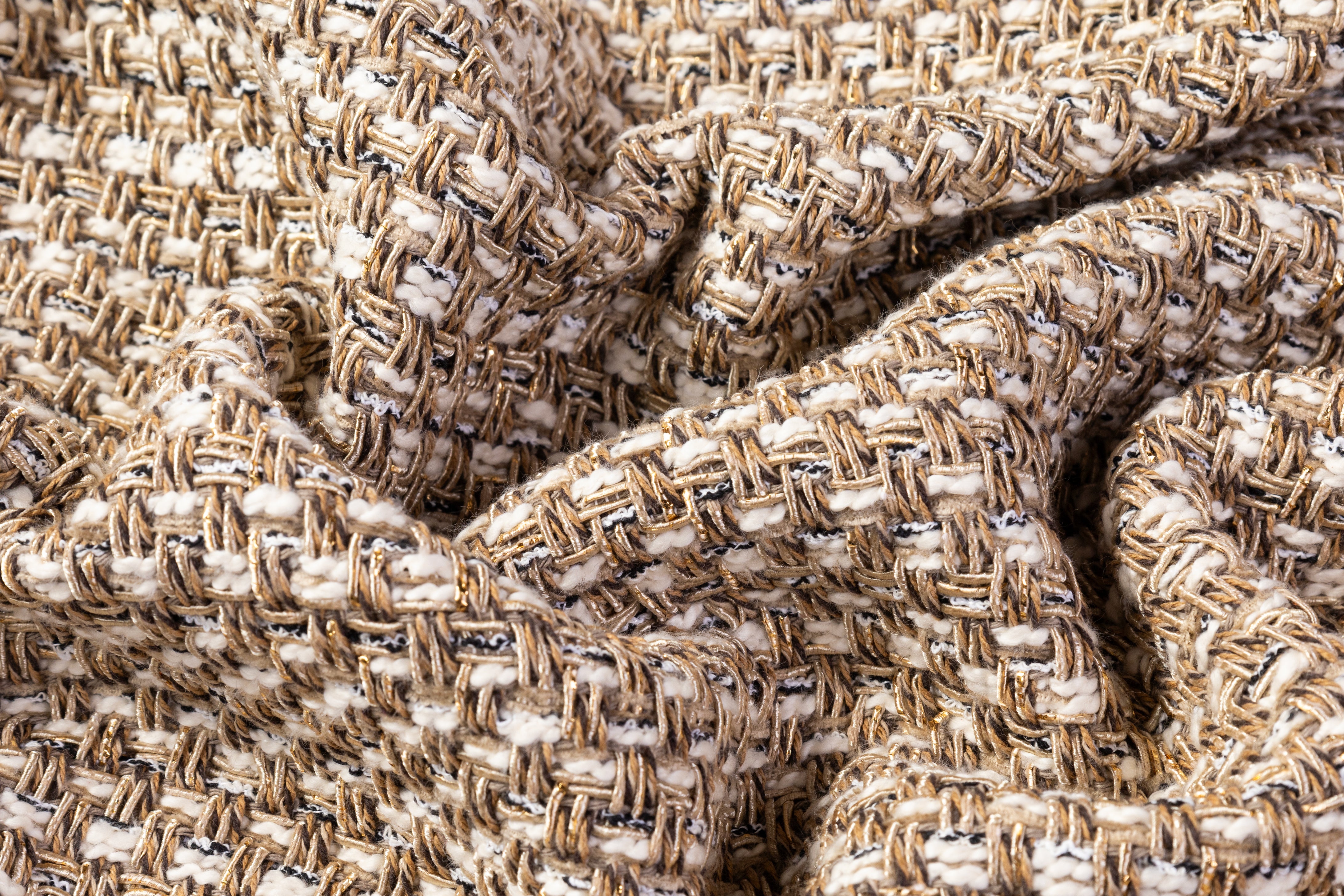 Metallic Italian Cotton Blend Tweed - Gold / Beige