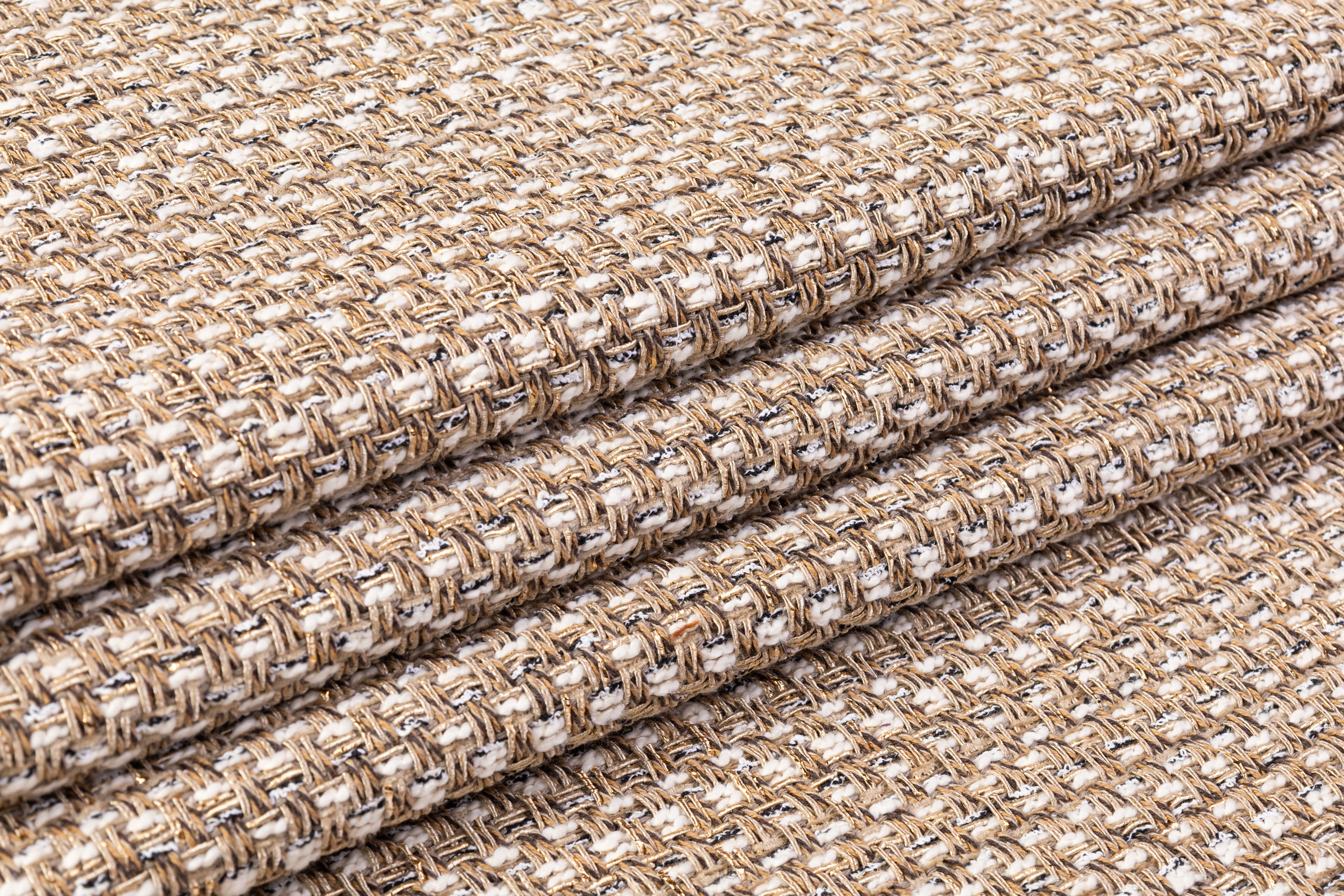 Metallic Italian Cotton Blend Tweed - Gold / Beige