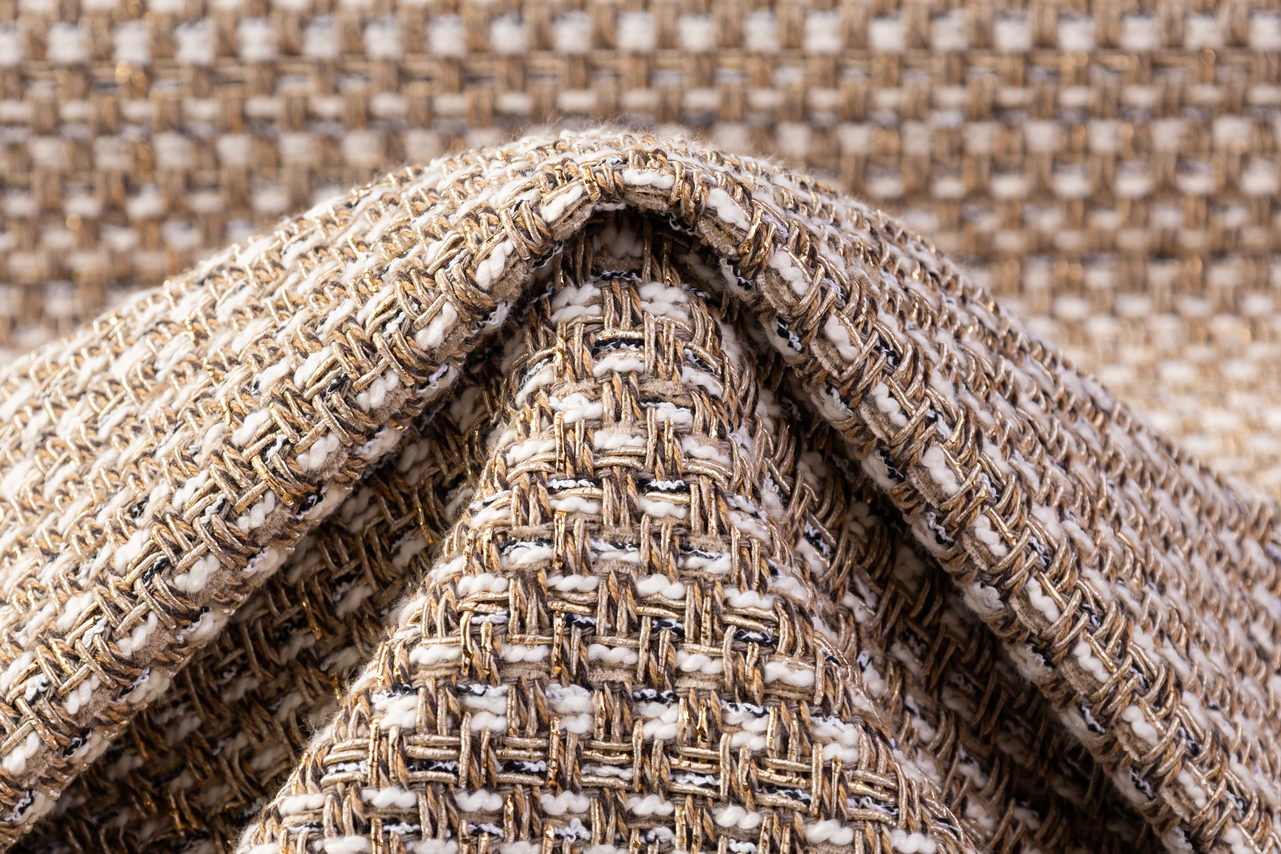 Metallic Italian Cotton Blend Tweed - Gold / Beige