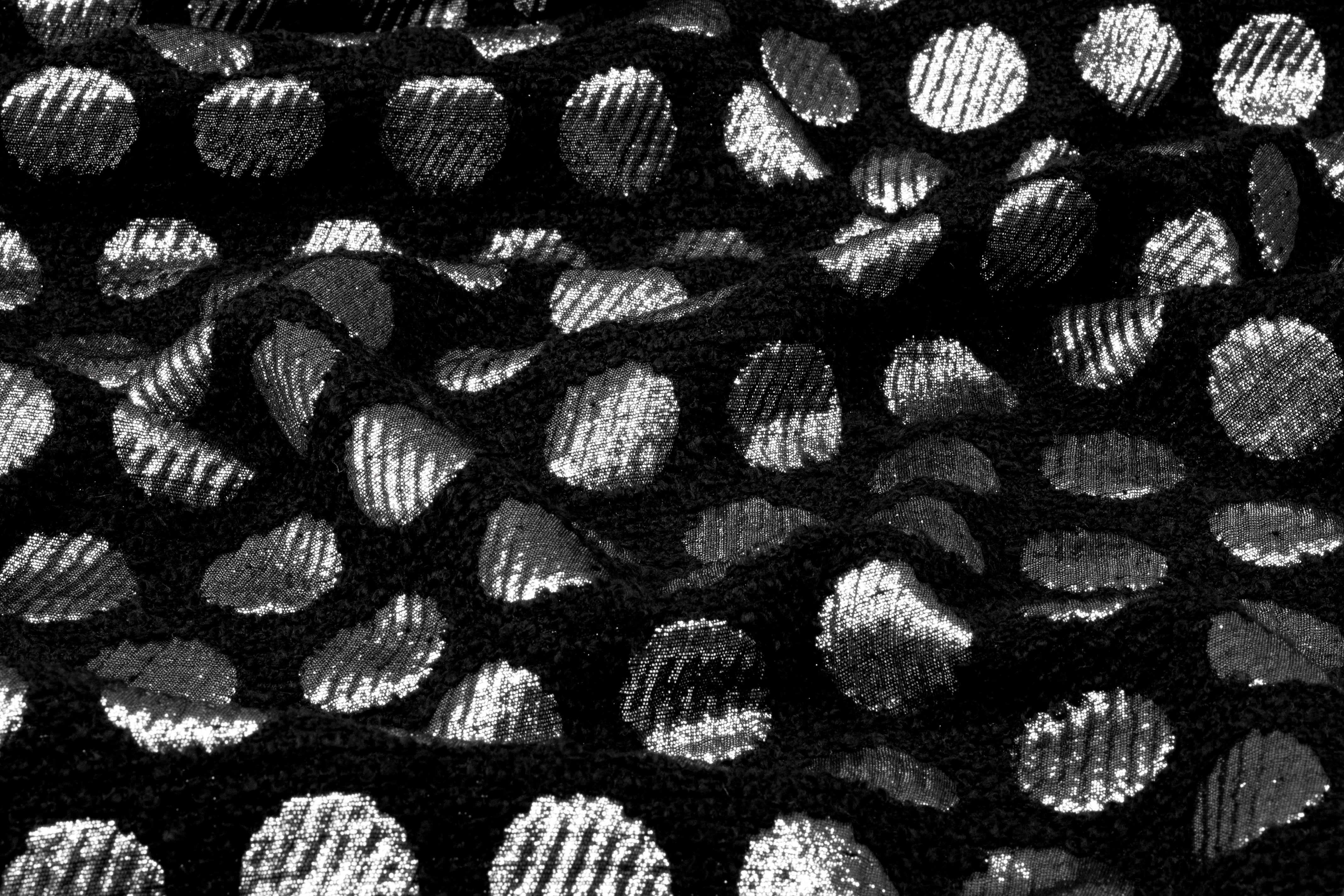 Polka Dot Metallic Italian Chenille Boucle Brocade - Black / Silver