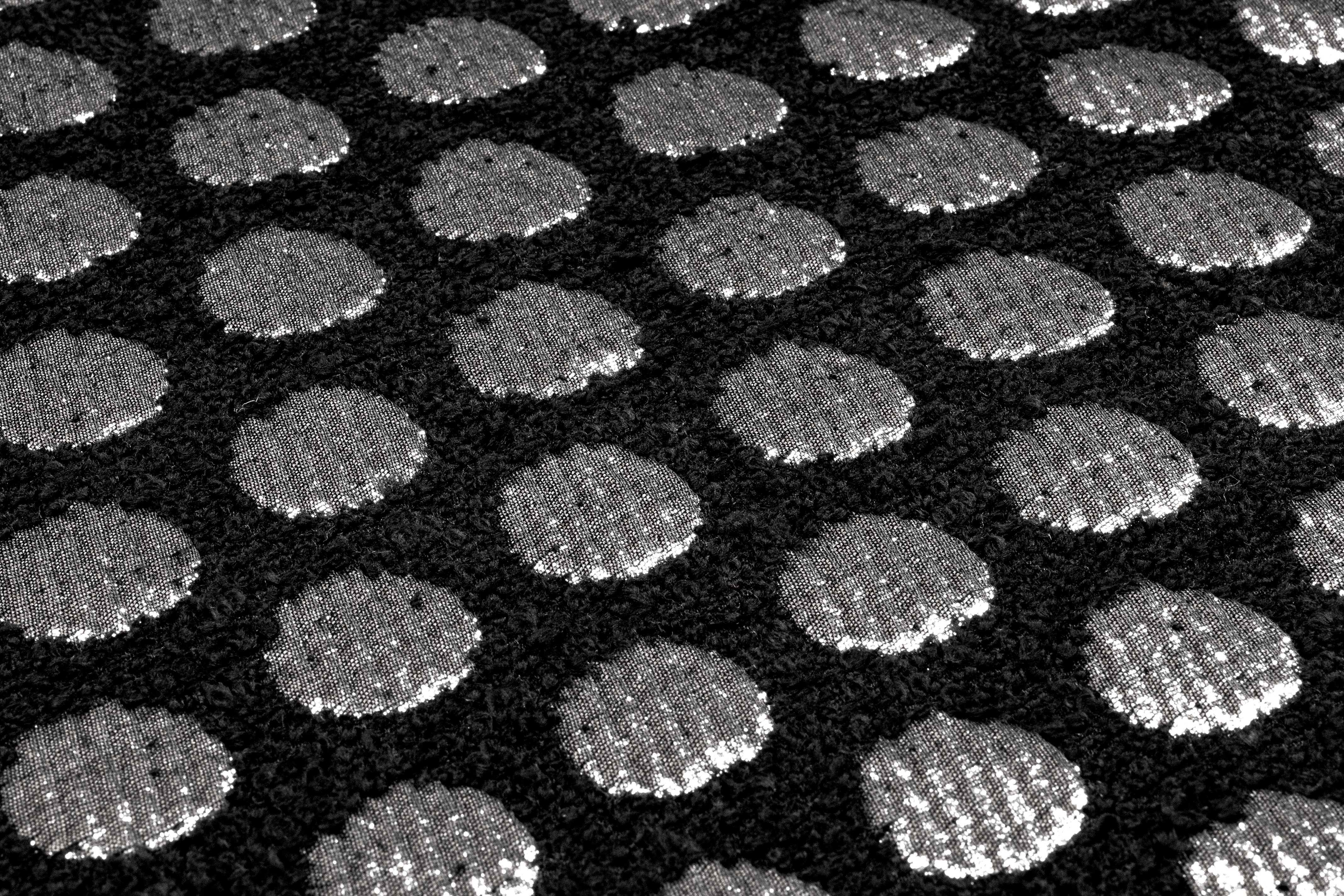 Polka Dot Metallic Italian Chenille Boucle Brocade - Black / Silver