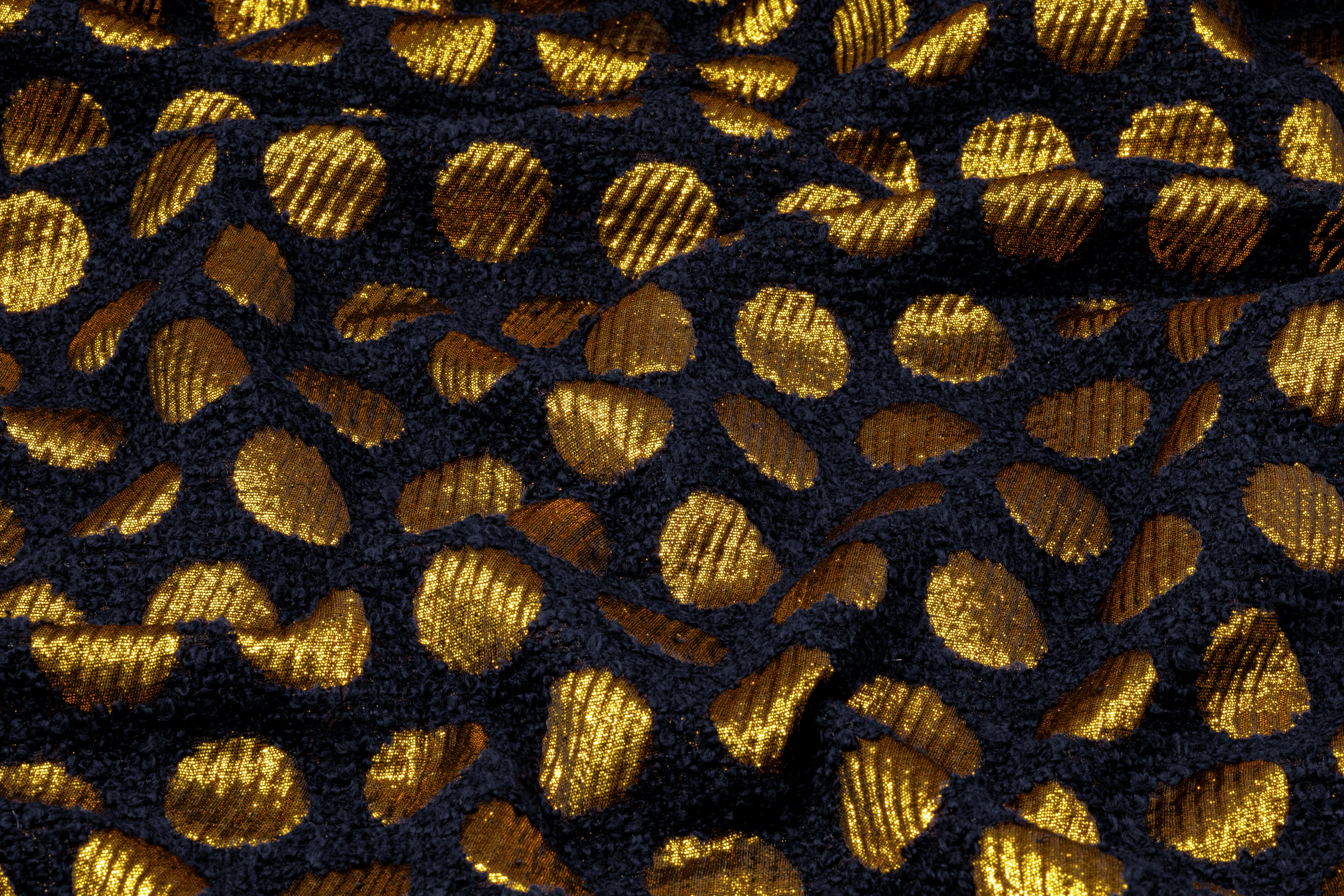 Polka Dot Metallic Italian Chenille Boucle Brocade - Navy / Gold