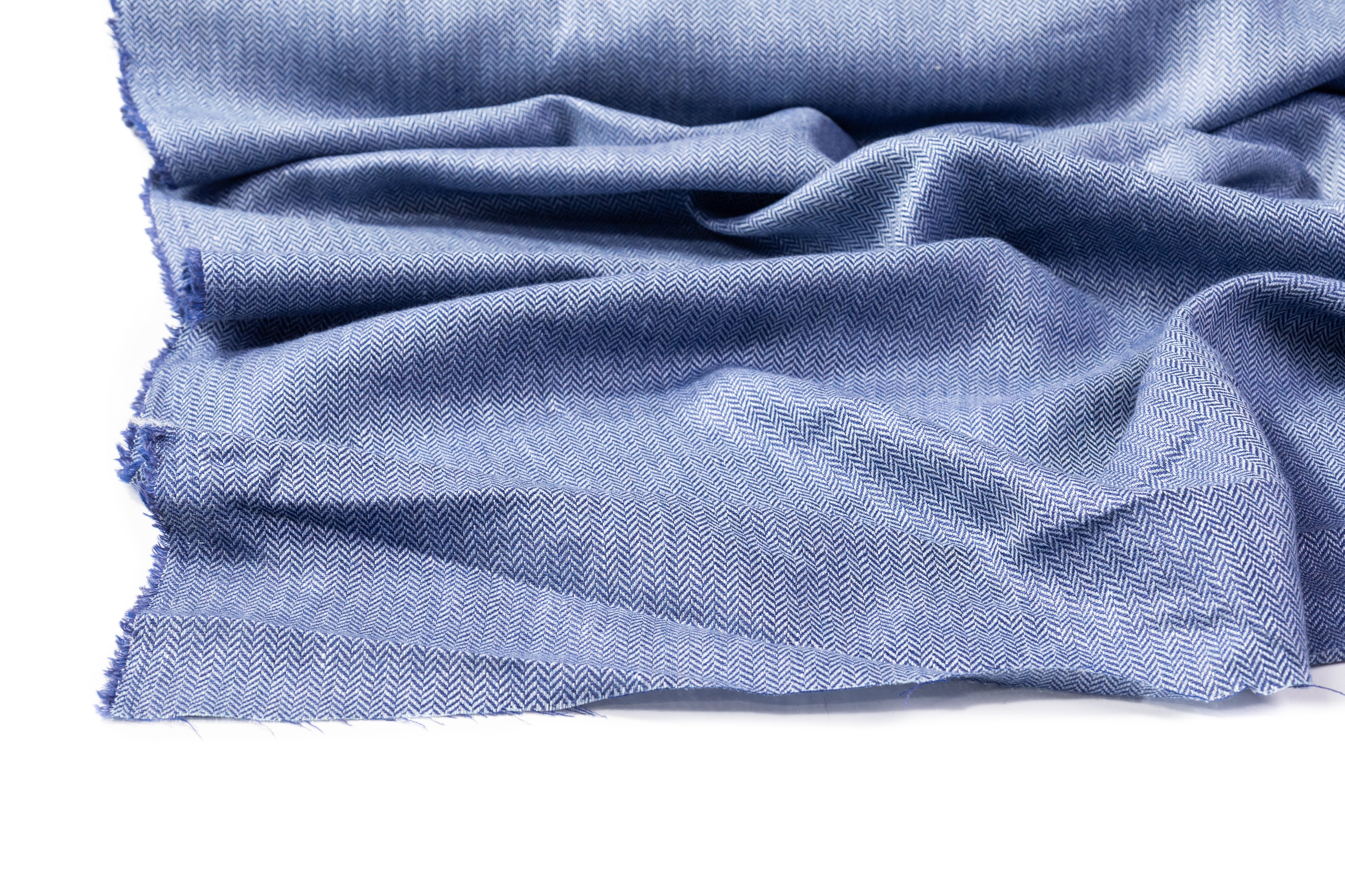 Italian Herringbone Wool Viscose Suiting - Blue