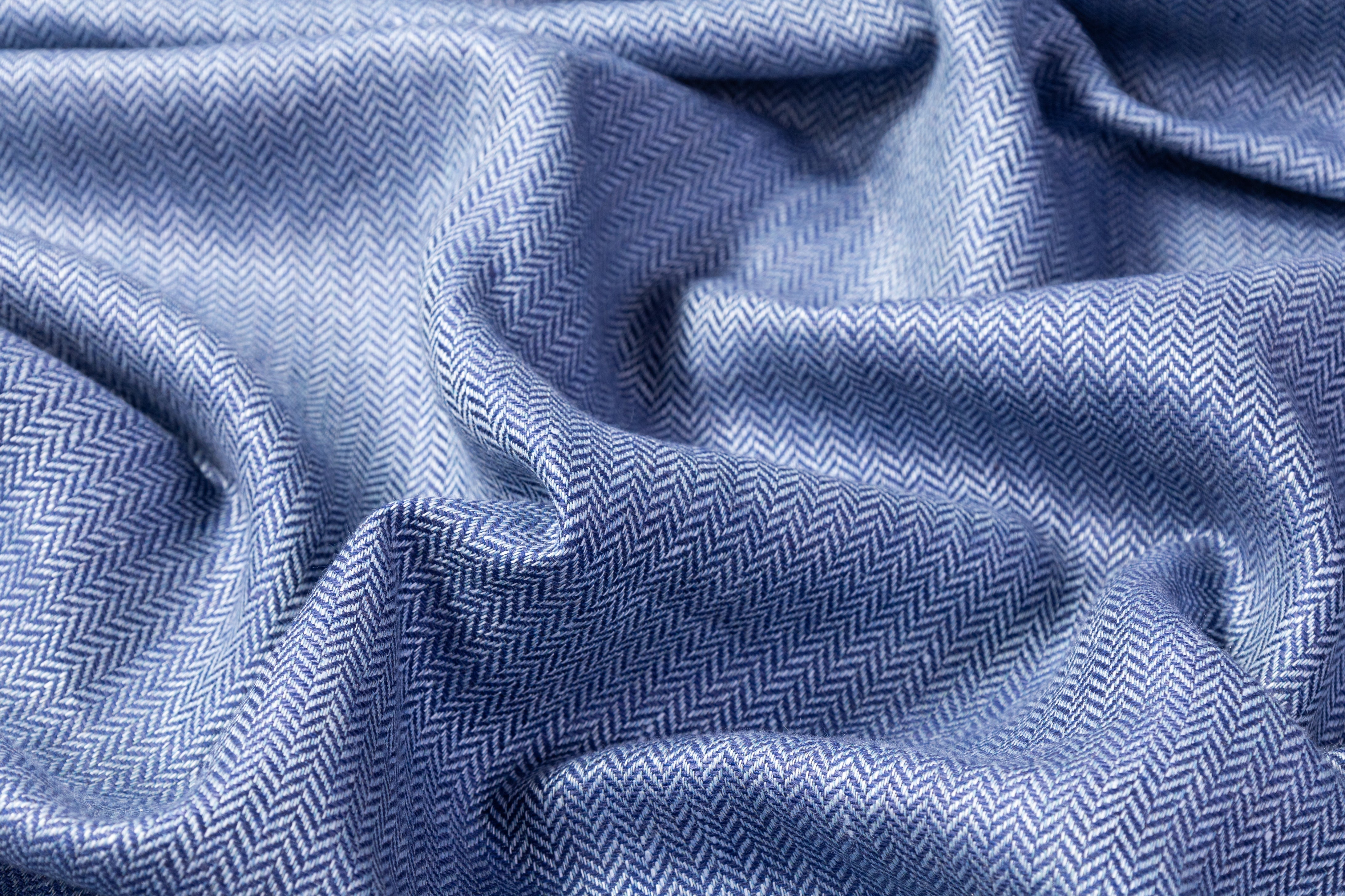 Italian Herringbone Wool Viscose Suiting - Blue