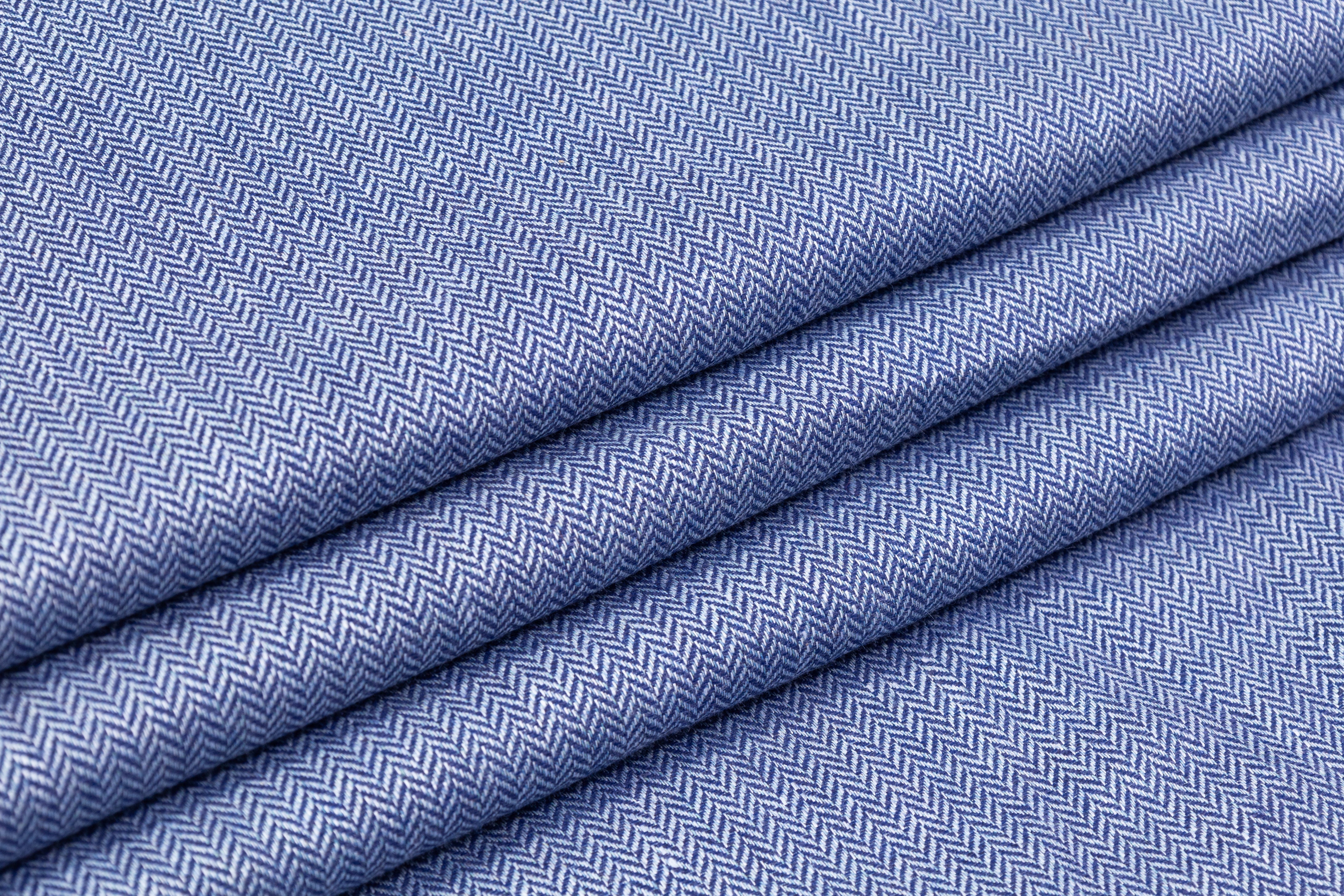 Italian Herringbone Wool Viscose Suiting - Blue