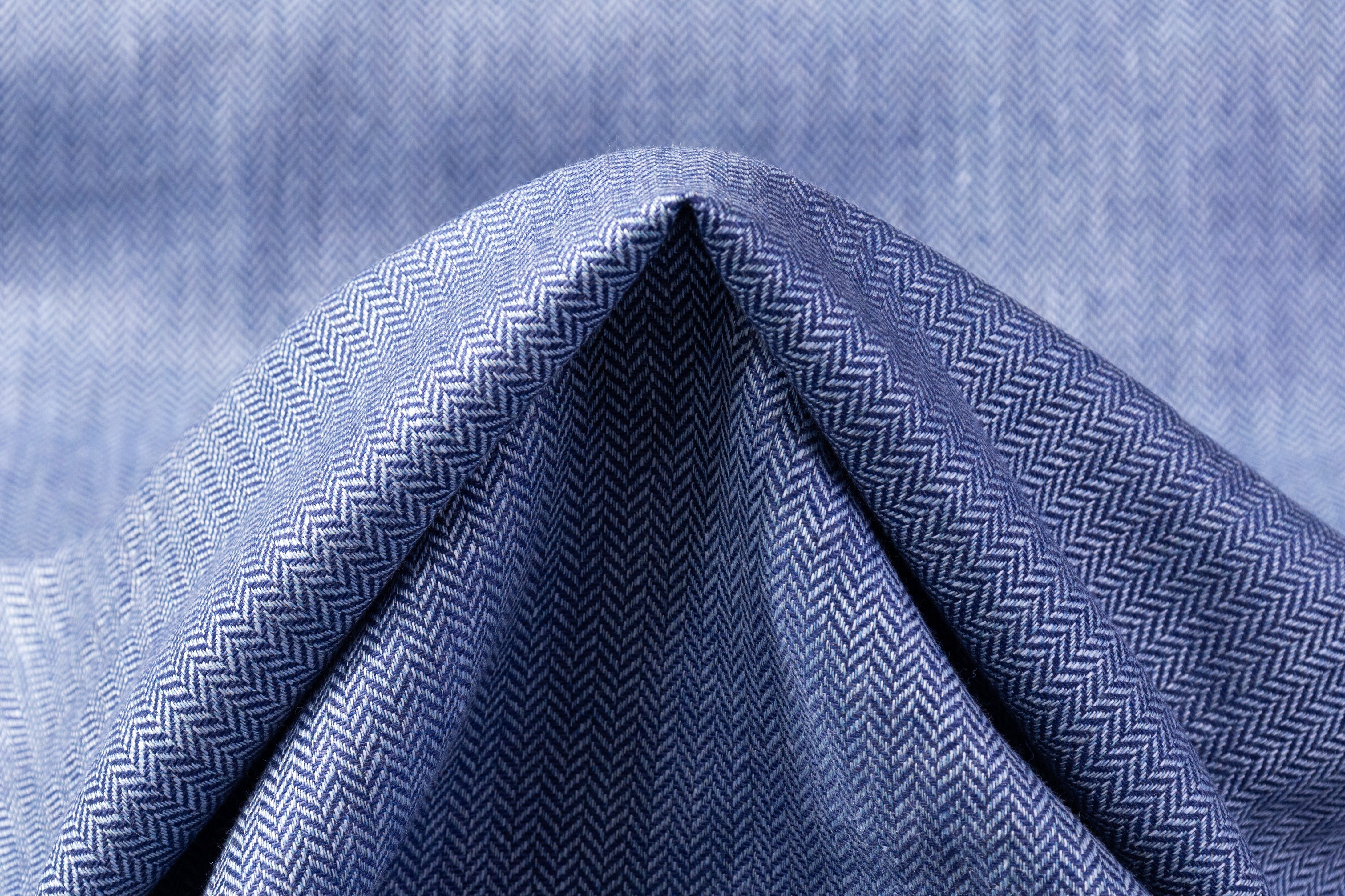 Italian Herringbone Wool Viscose Suiting - Blue