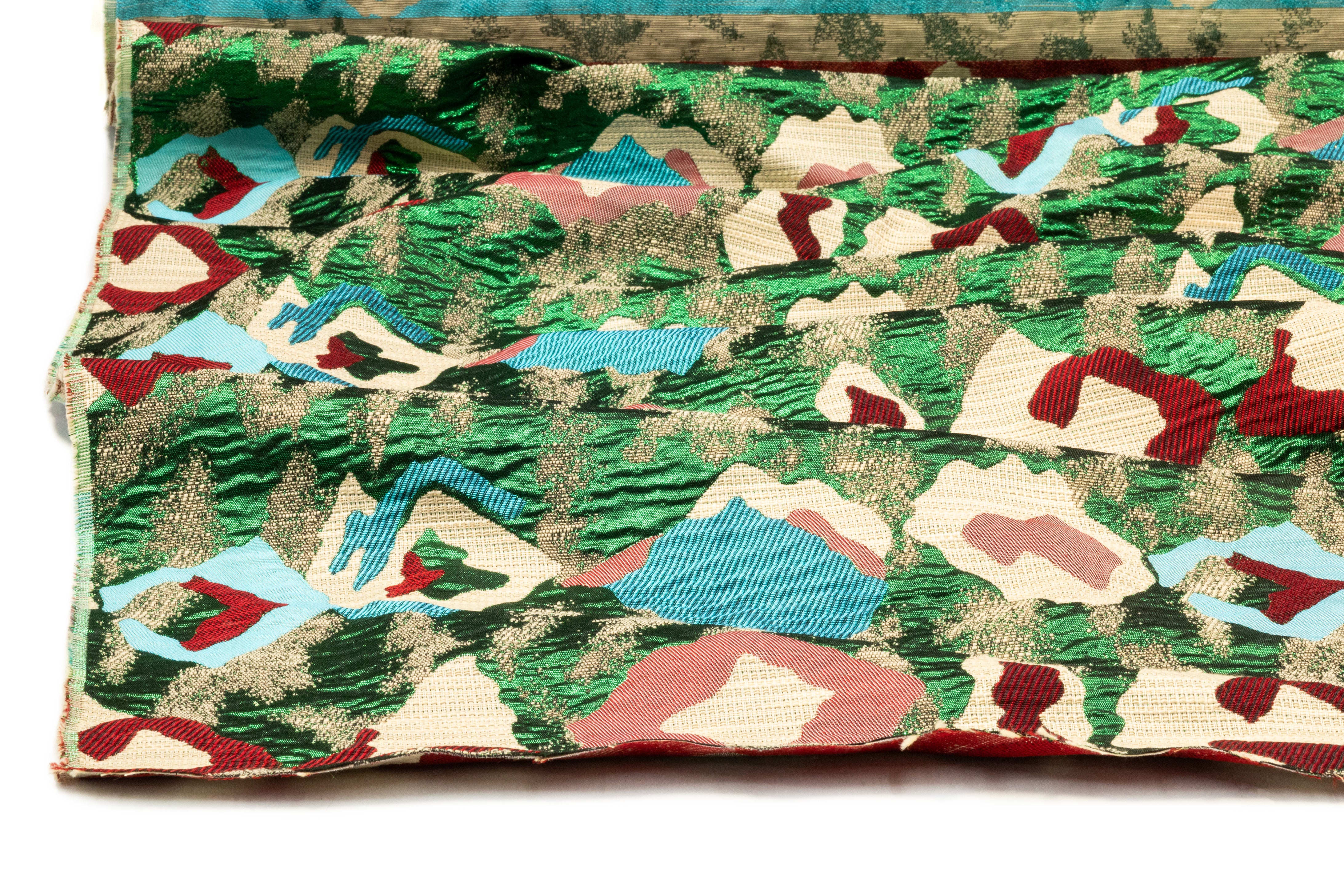 Abstract Metallic Italian Brocade - Green / Blue / Red