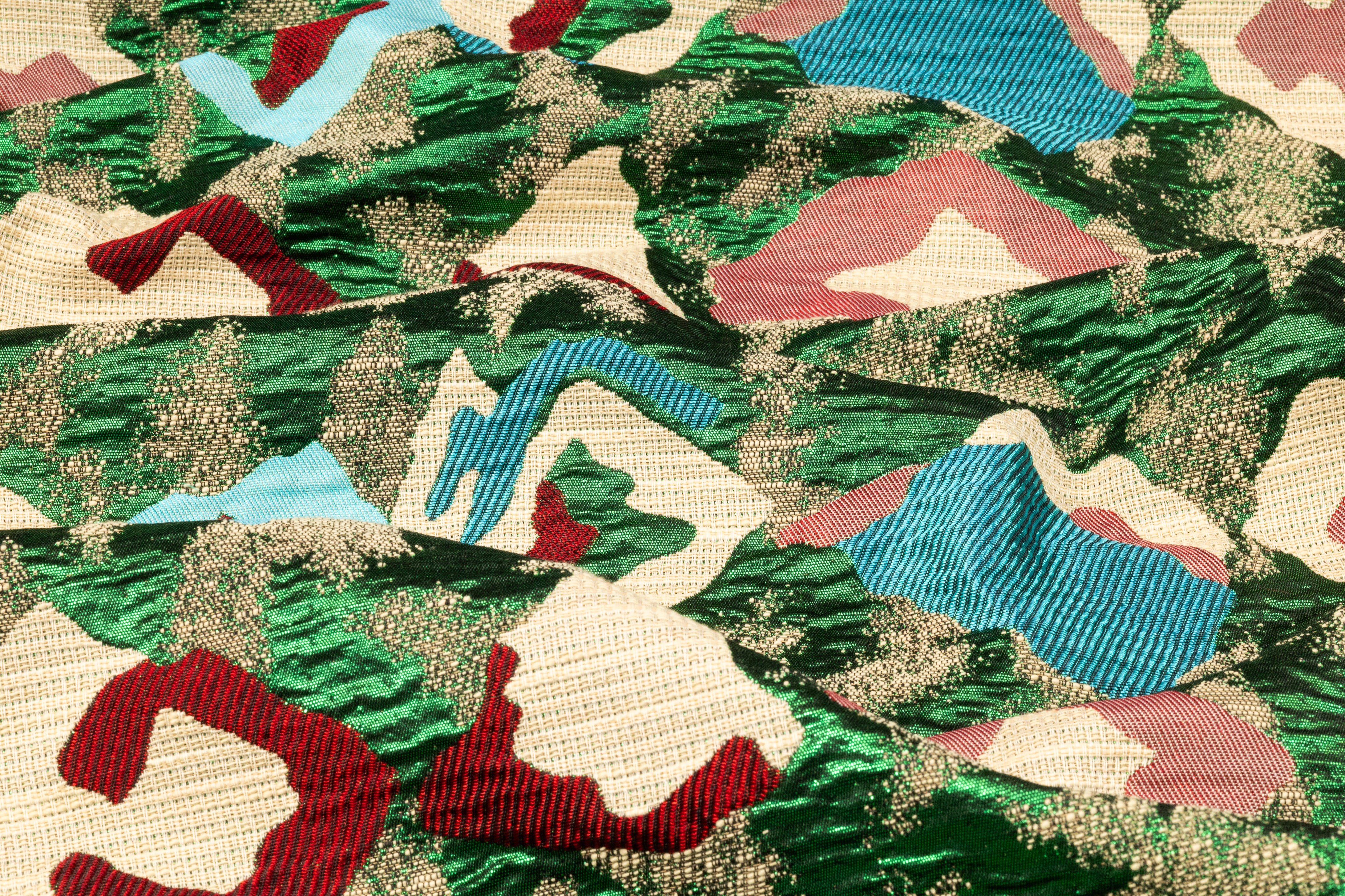 Abstract Metallic Italian Brocade - Green / Blue / Red