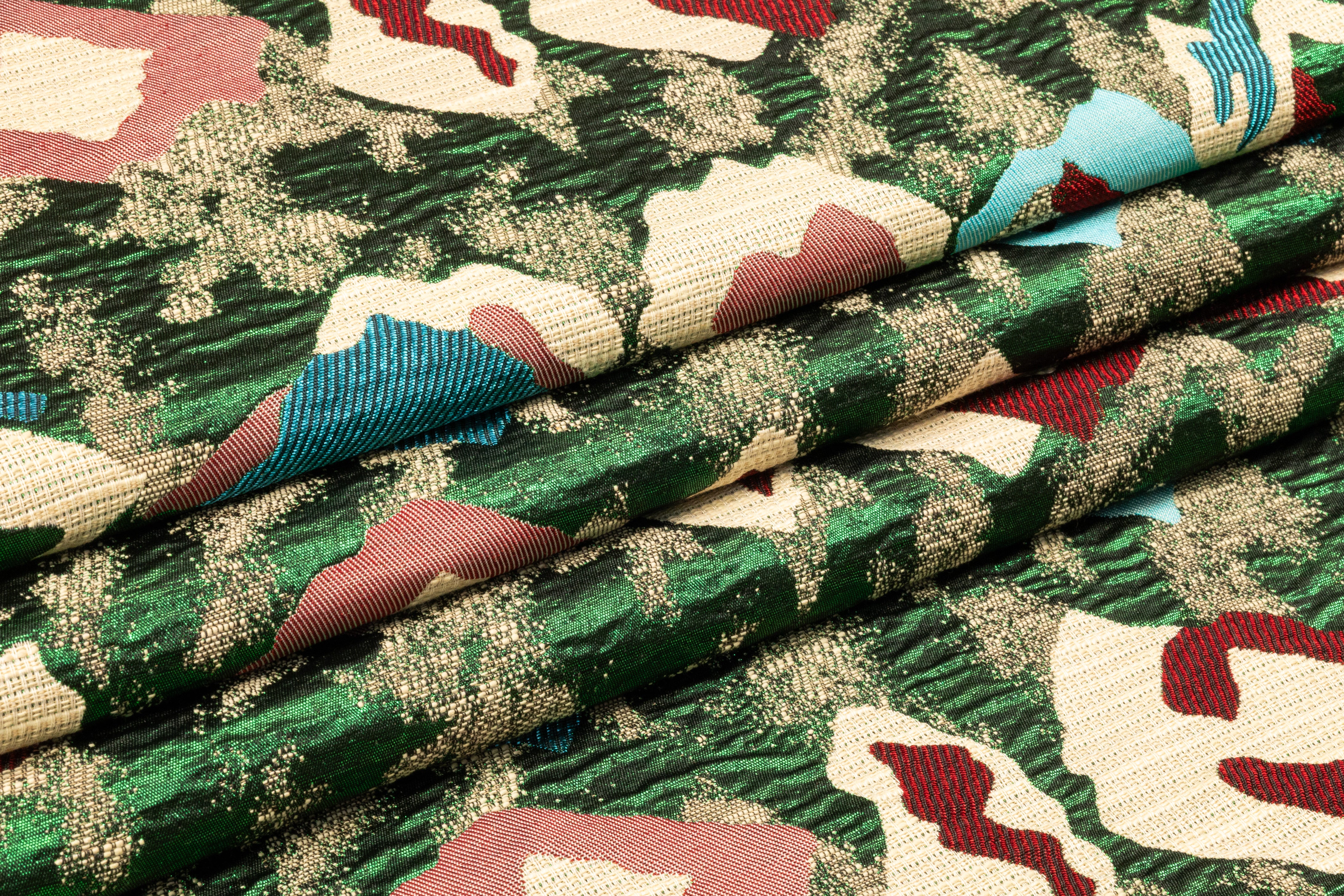 Abstract Metallic Italian Brocade - Green / Blue / Red