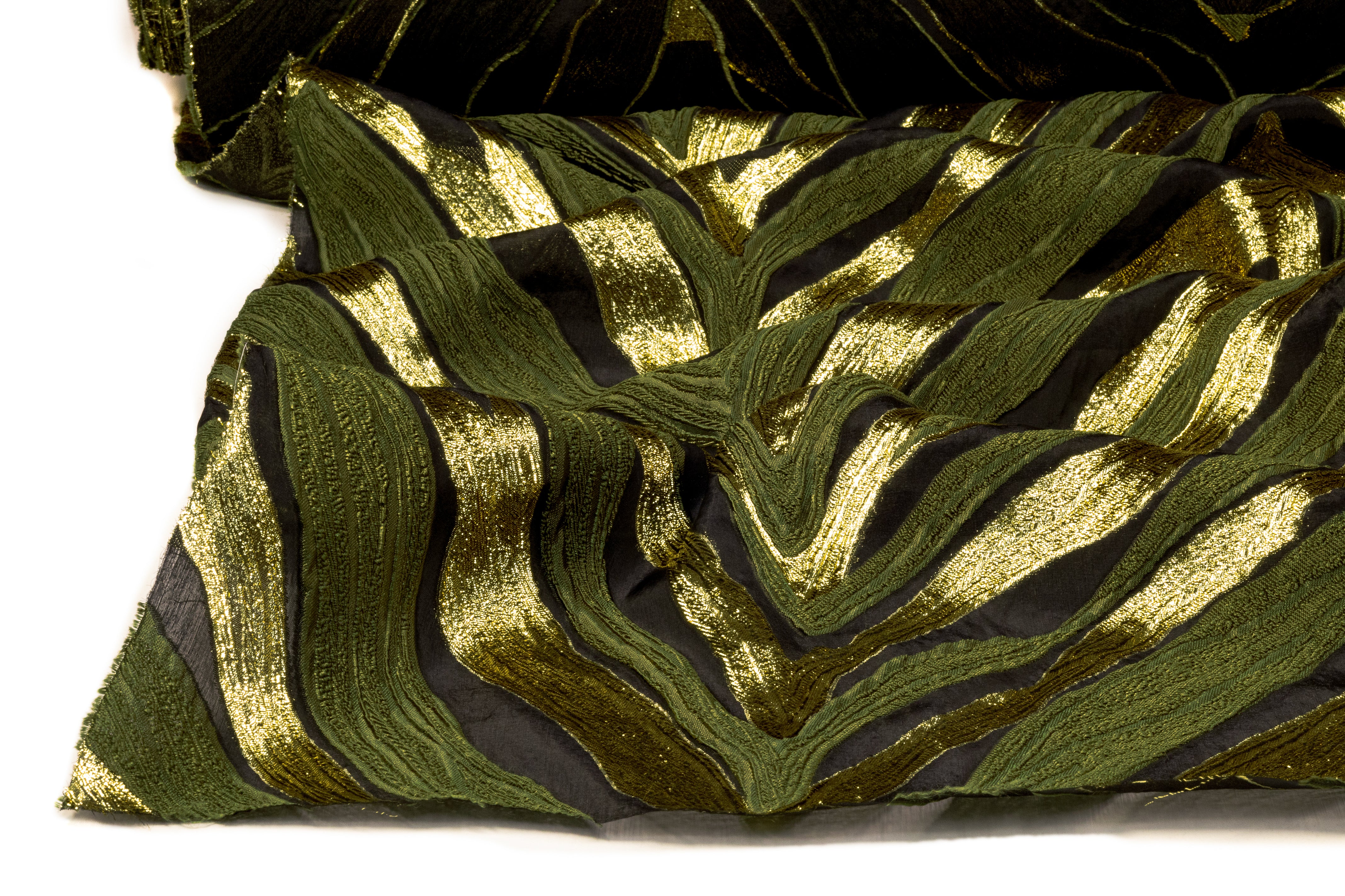Chevron Metallic Italian Silk Blend Fil Coupé - Black / Green / Gold