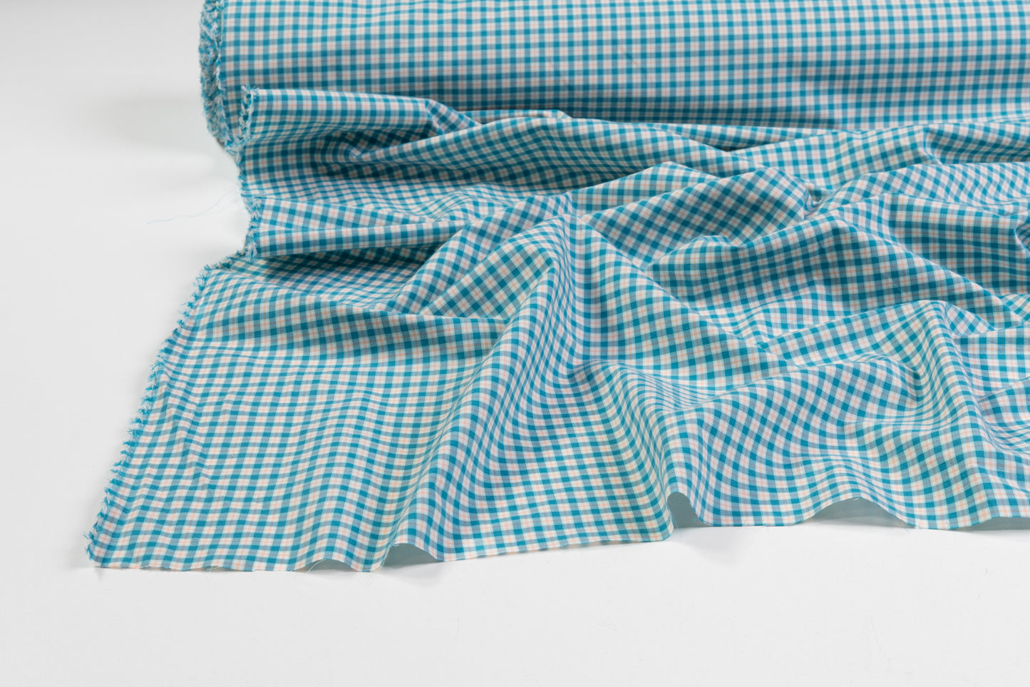 Checked Cotton Shirting - Blue / Peach