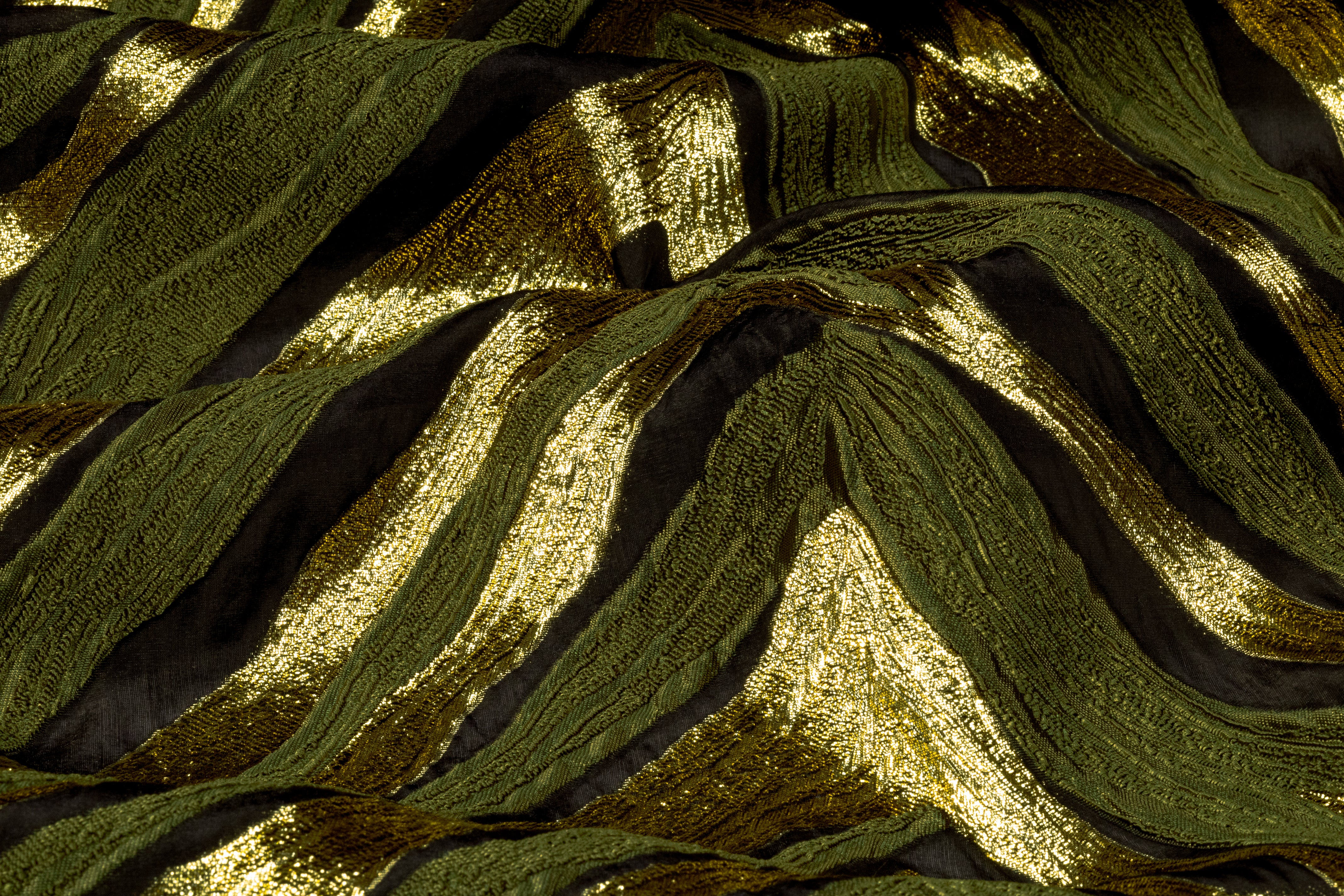 Chevron Metallic Italian Silk Blend Fil Coupé - Black / Green / Gold