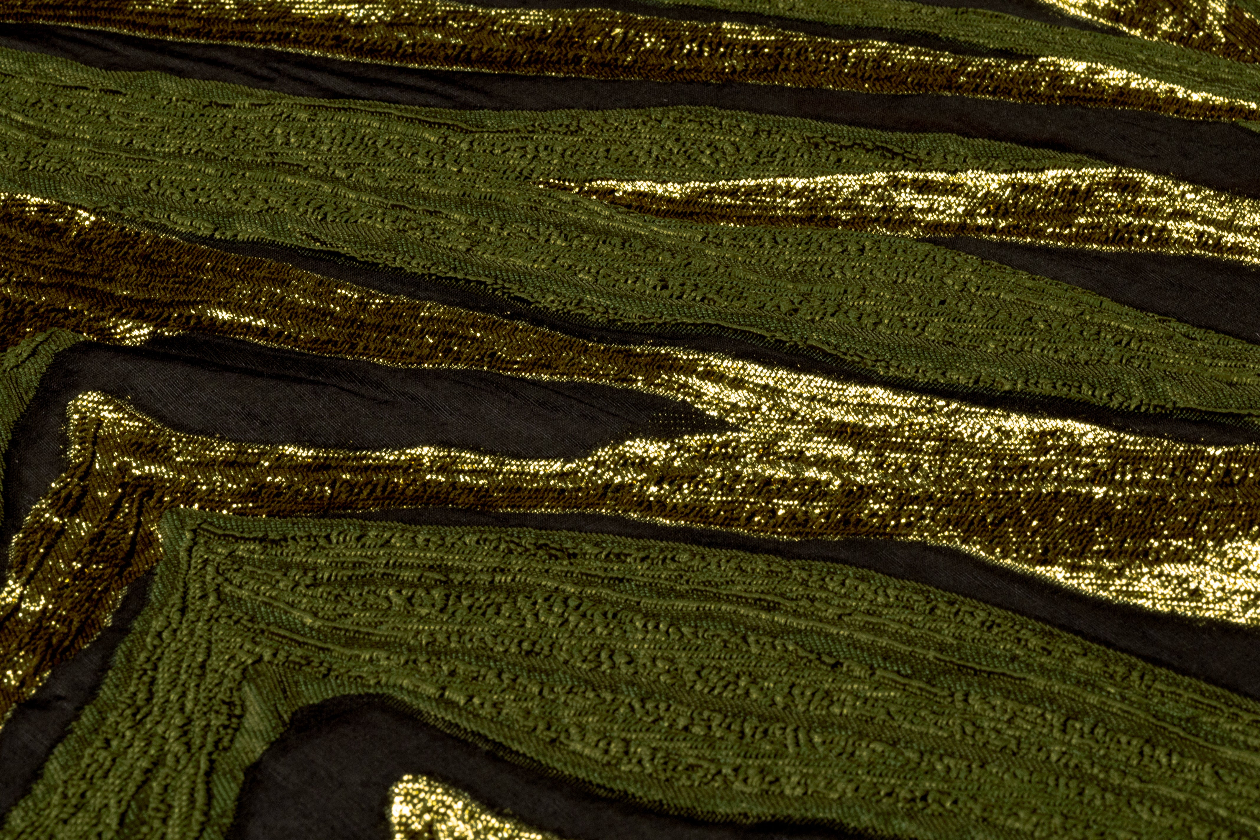 Chevron Metallic Italian Silk Blend Fil Coupé - Black / Green / Gold