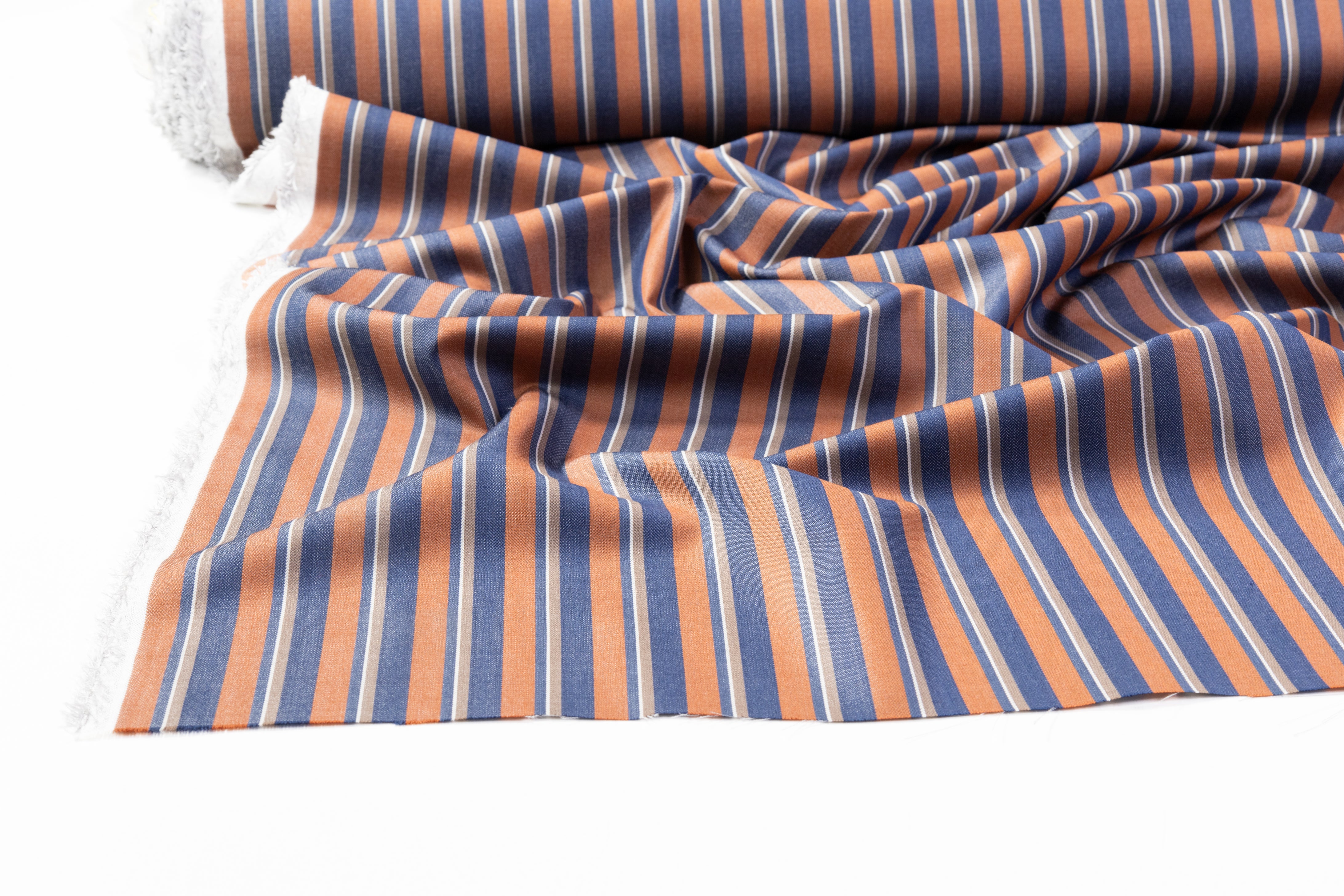 Striped Italian Wool Suiting - Rust / Blue / Taupe