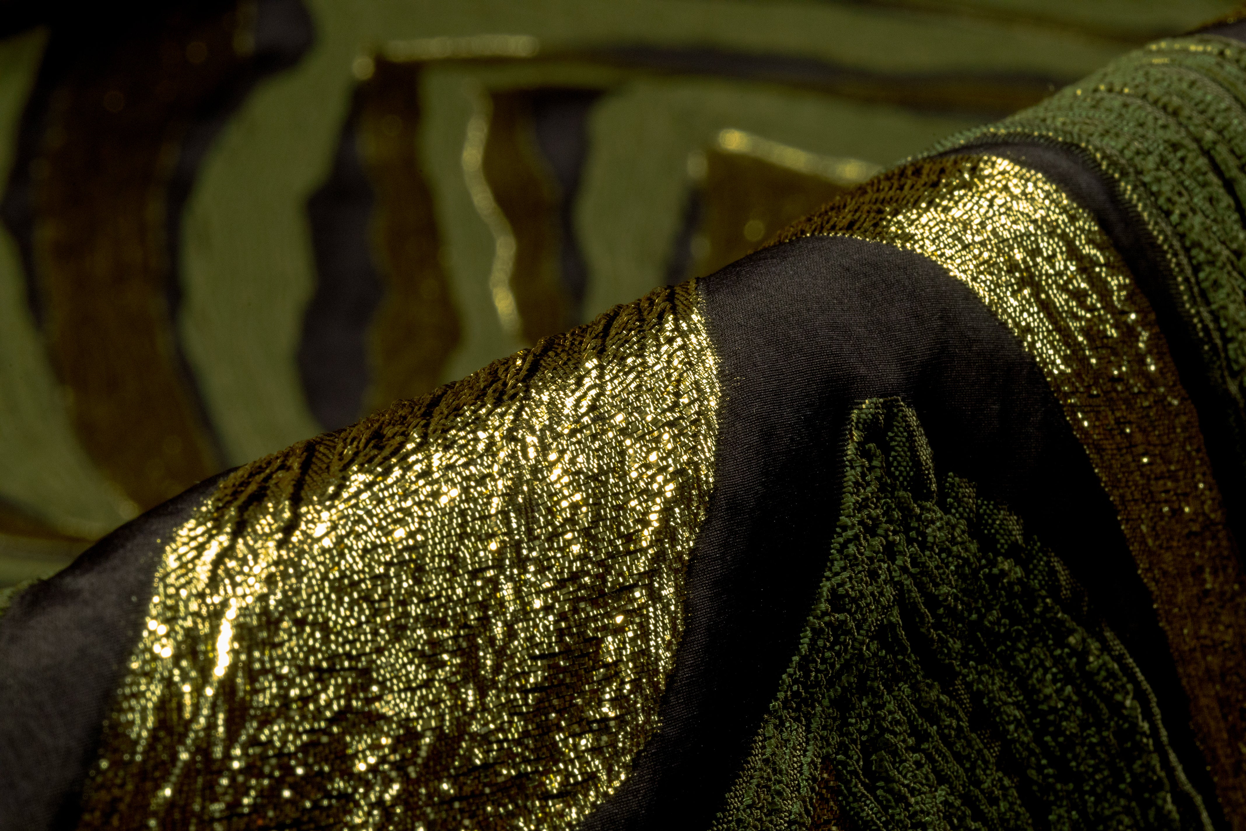 Chevron Metallic Italian Silk Blend Fil Coupé - Black / Green / Gold