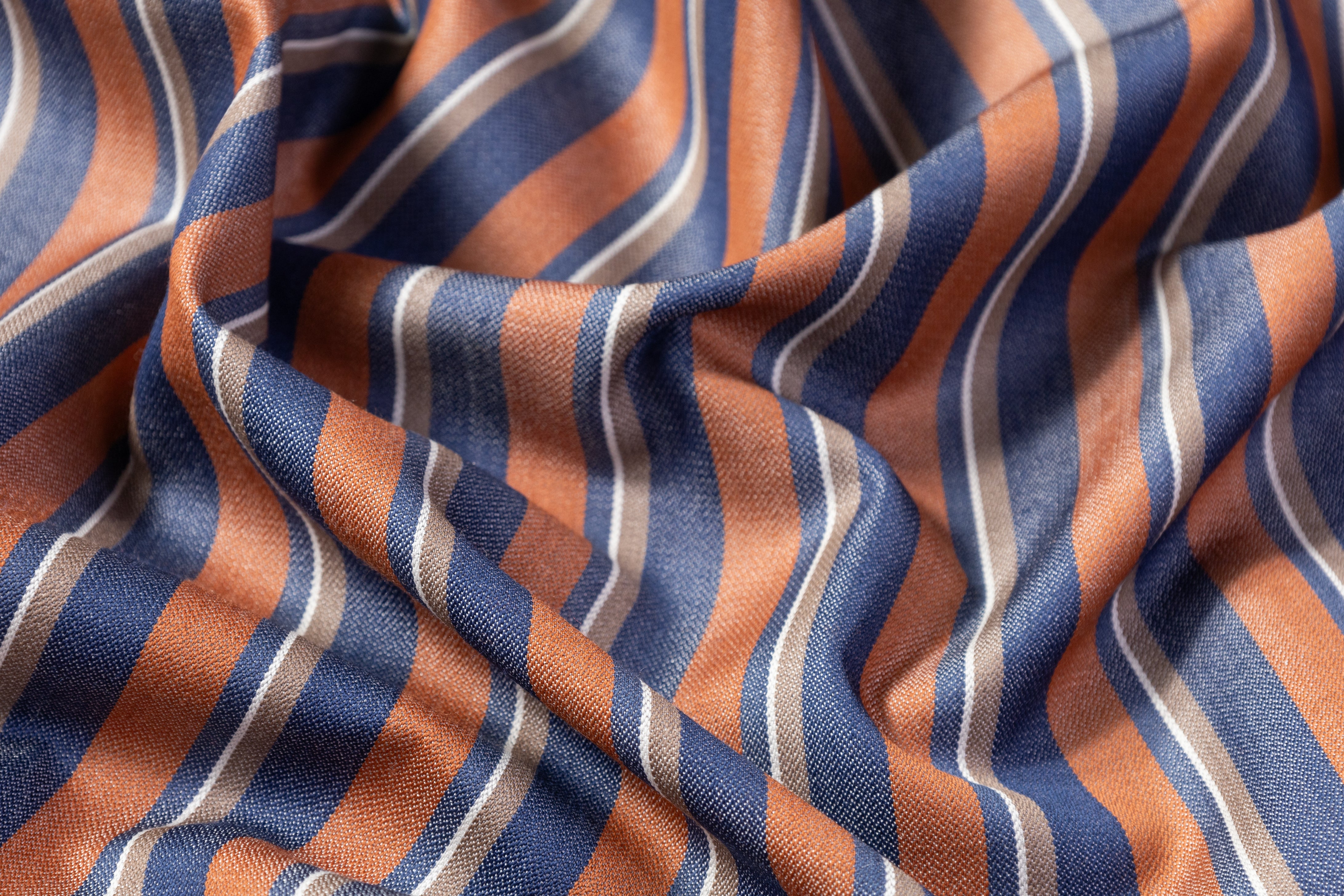 Striped Italian Wool Suiting - Rust / Blue / Taupe