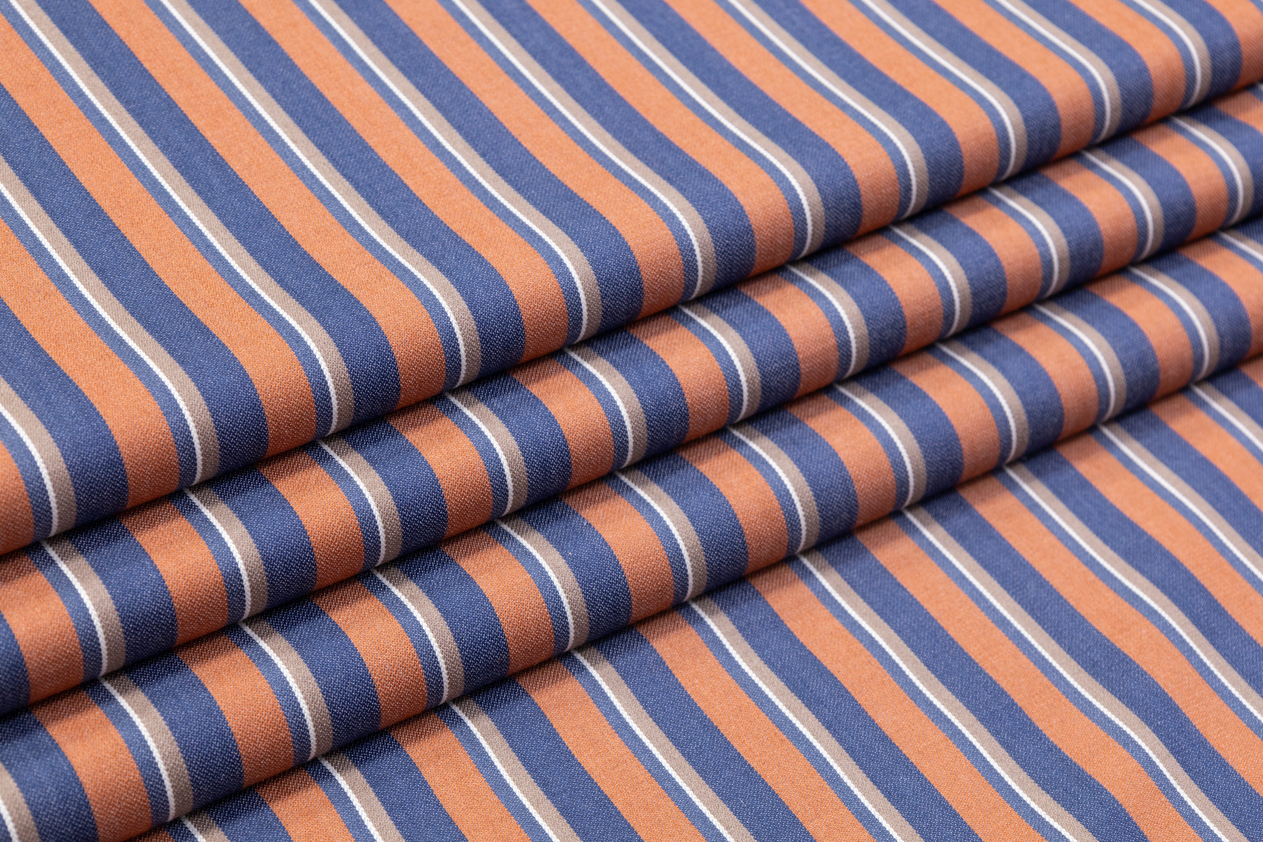 Striped Italian Wool Suiting - Rust / Blue / Taupe