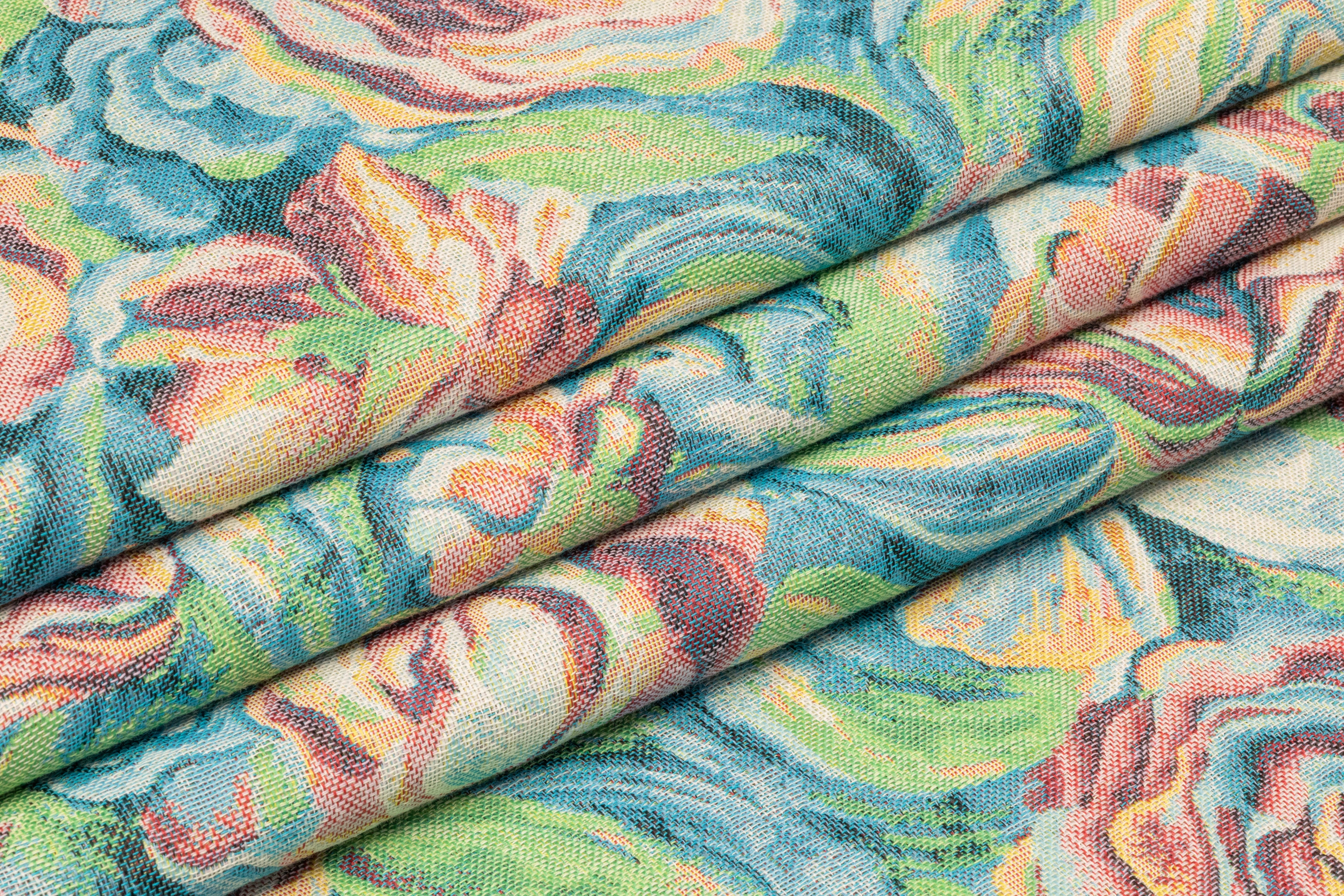 Floral Italian Tapestry Style Brocade - Blue / Green / Pink