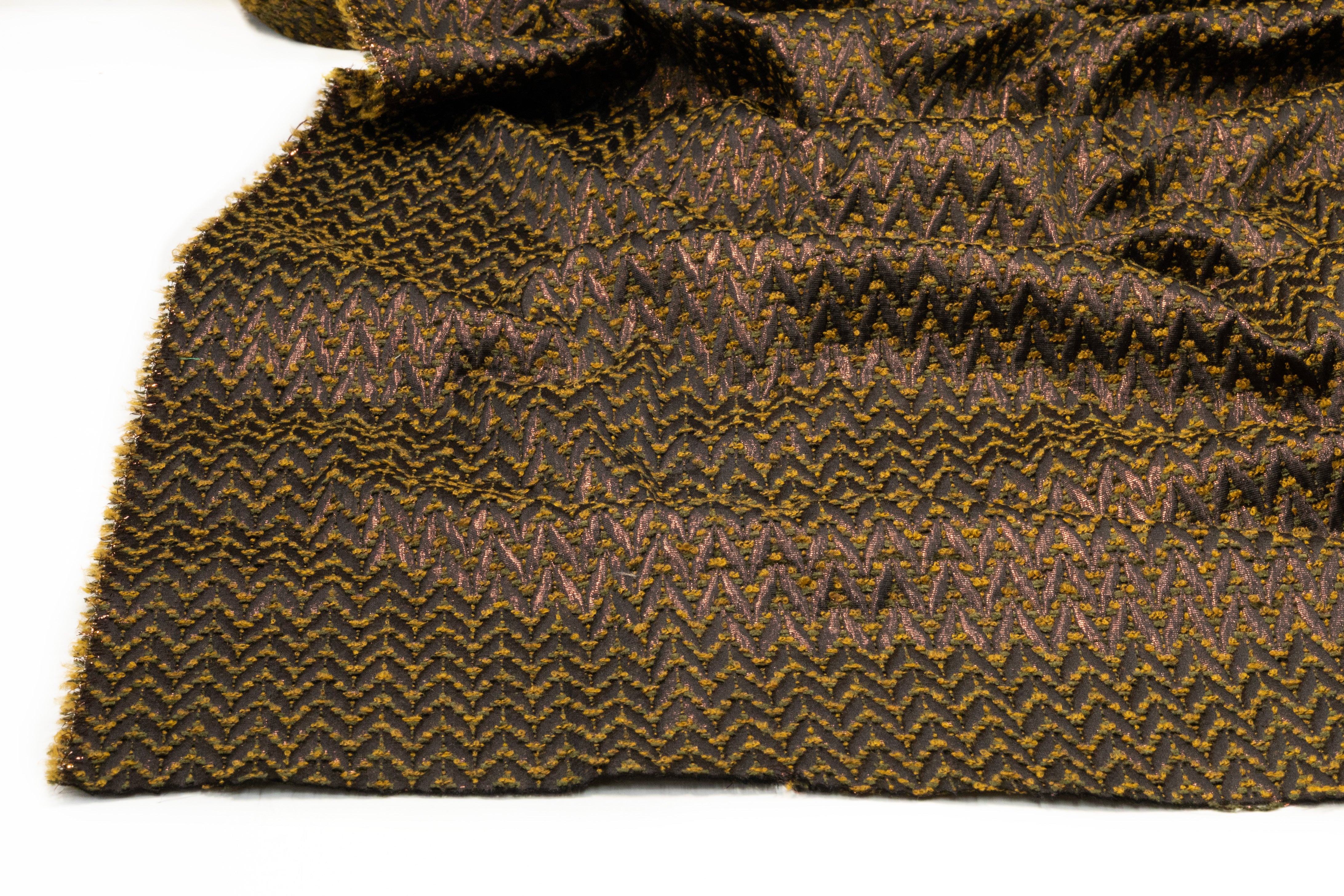 Chevron Metallic Italian Boucle Brocade - Olive Green / Dark Bronze