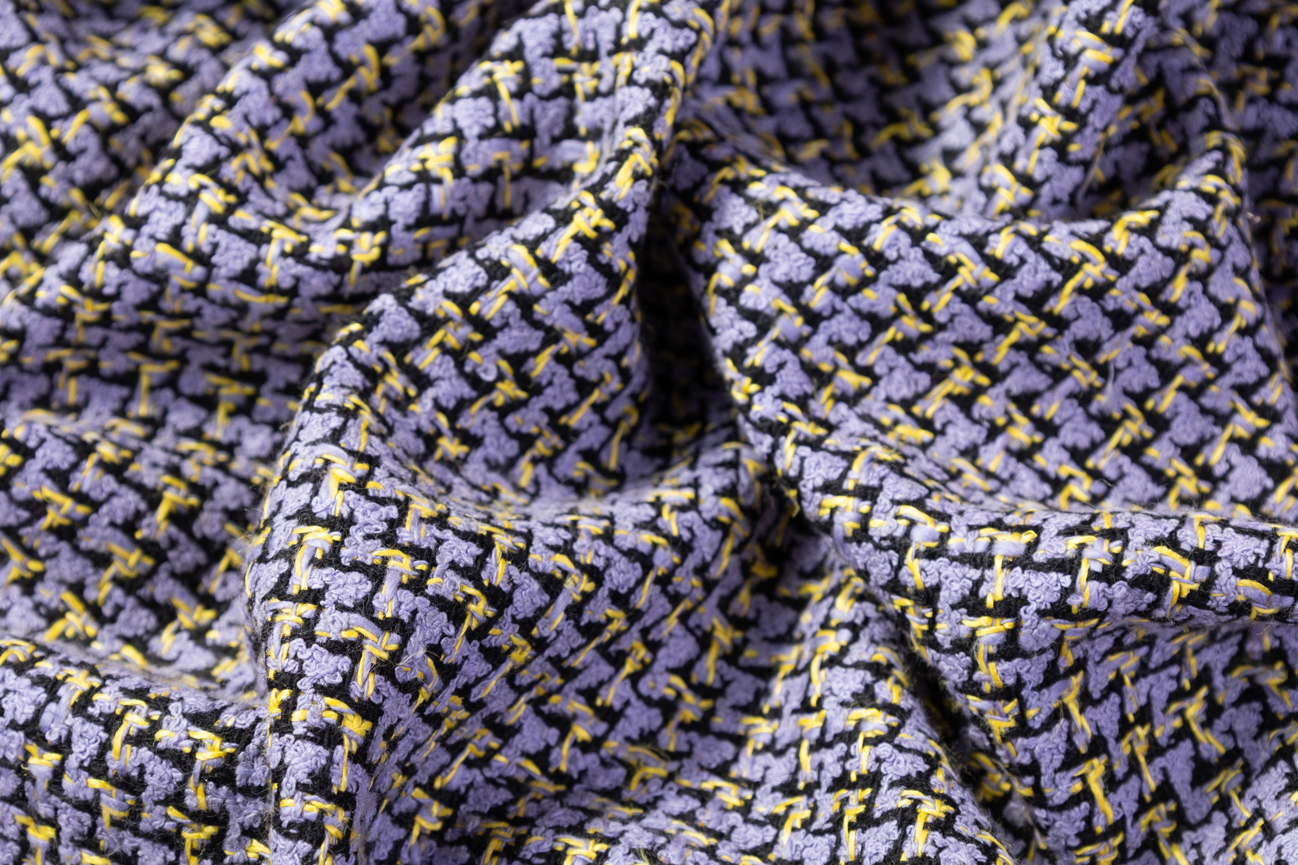 Italian Cotton Wool Blend Tweed - Lavender / Yellow / Black