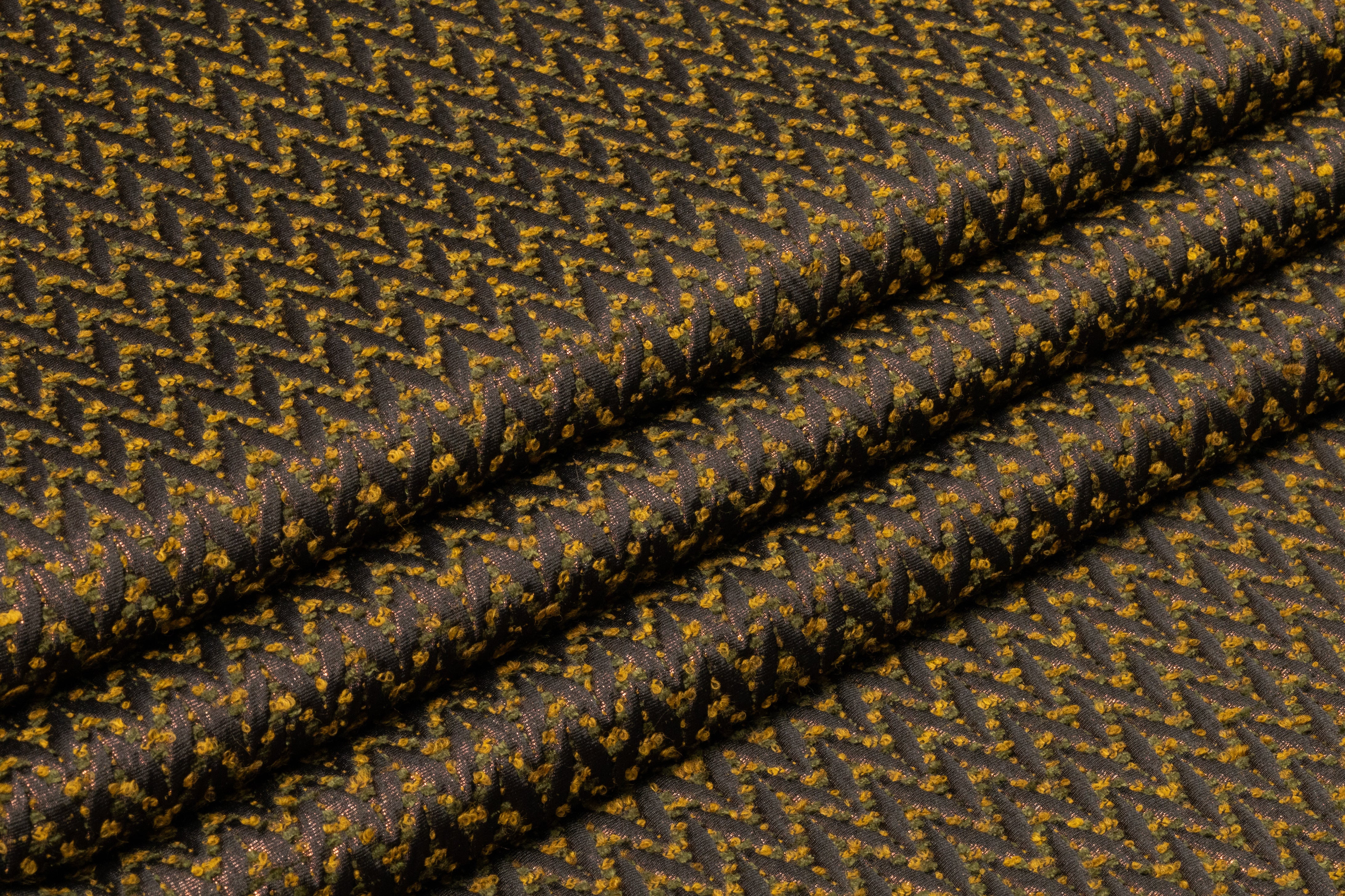 Chevron Metallic Italian Boucle Brocade - Olive Green / Dark Bronze