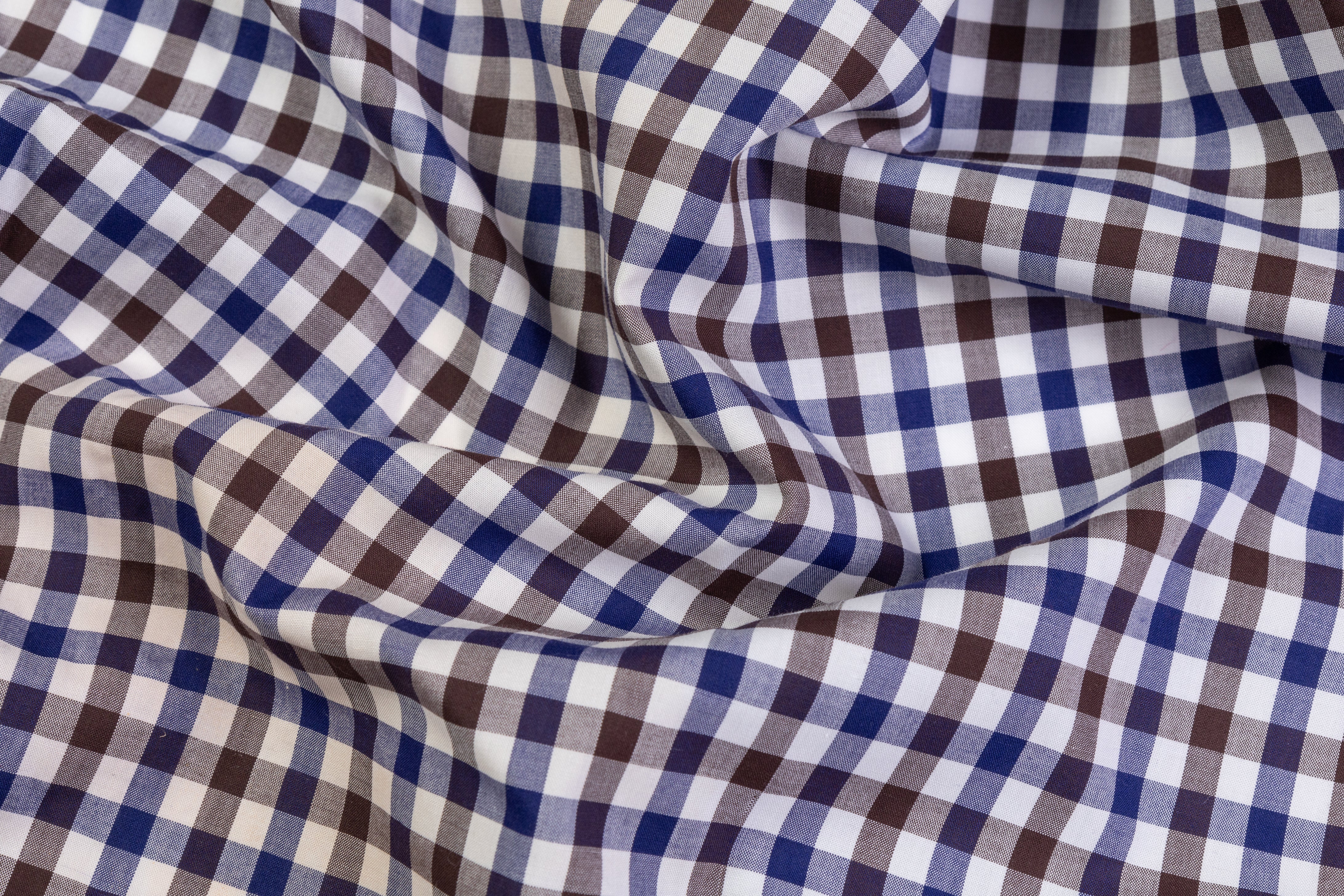 Checked Cotton Shirting - Blue / Brown / White