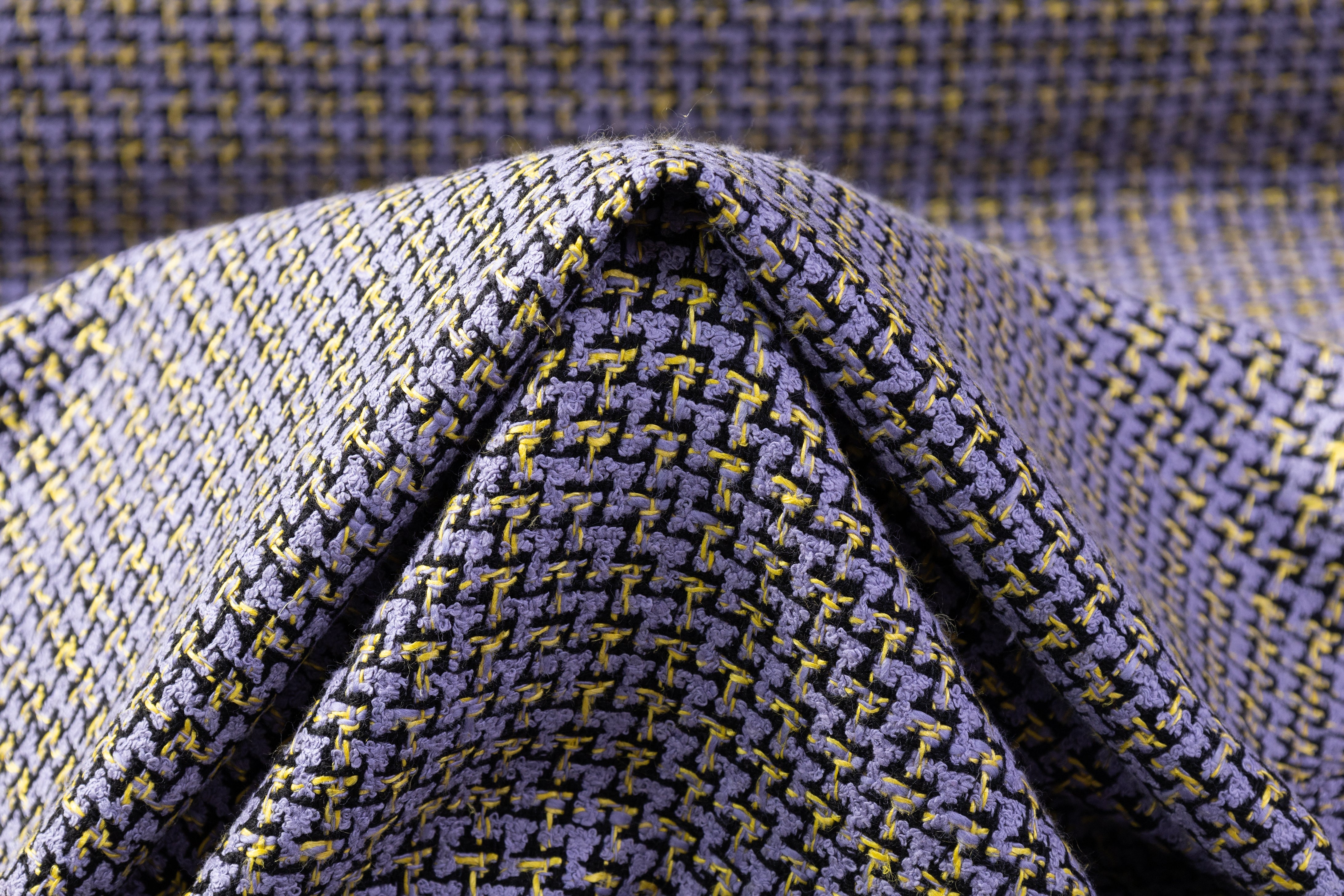 Italian Cotton Wool Blend Tweed - Lavender / Yellow / Black