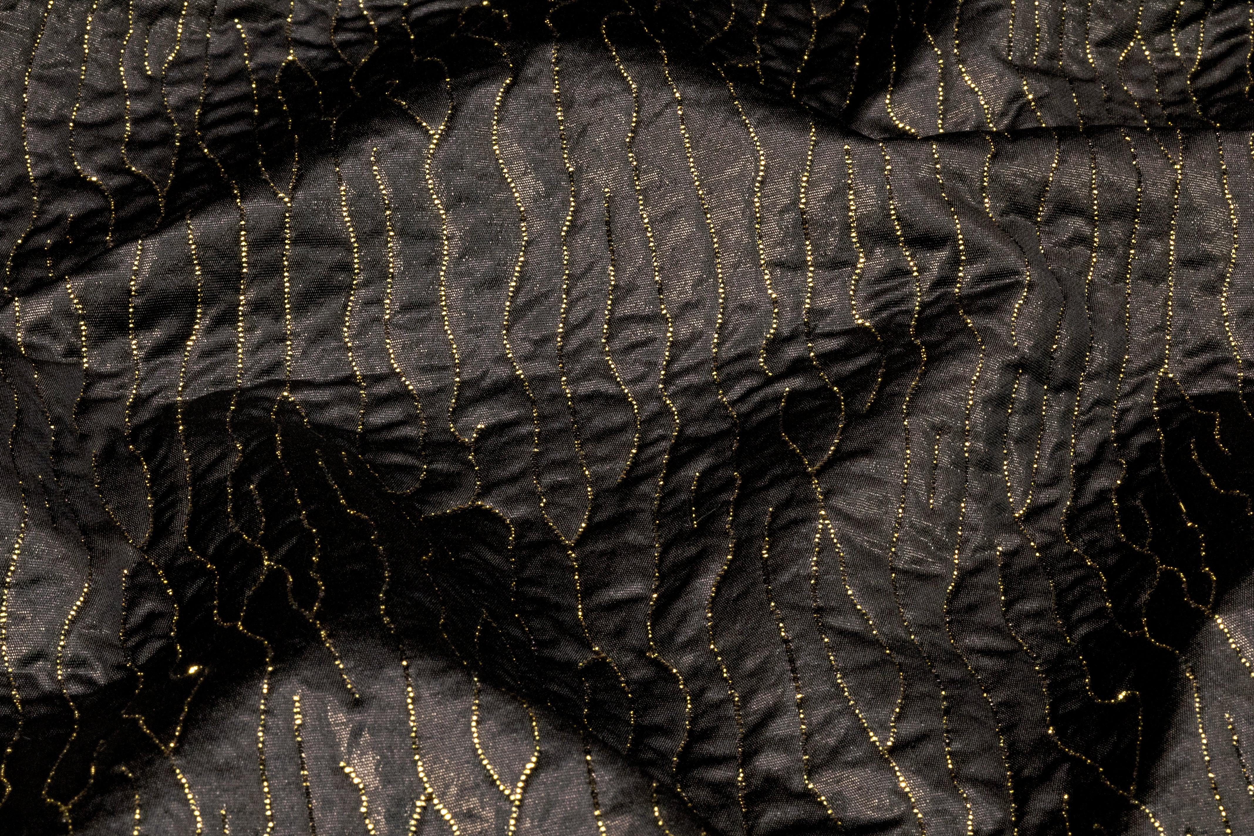Abstract Metallic Italian Matelassé Brocade - Black / Gold