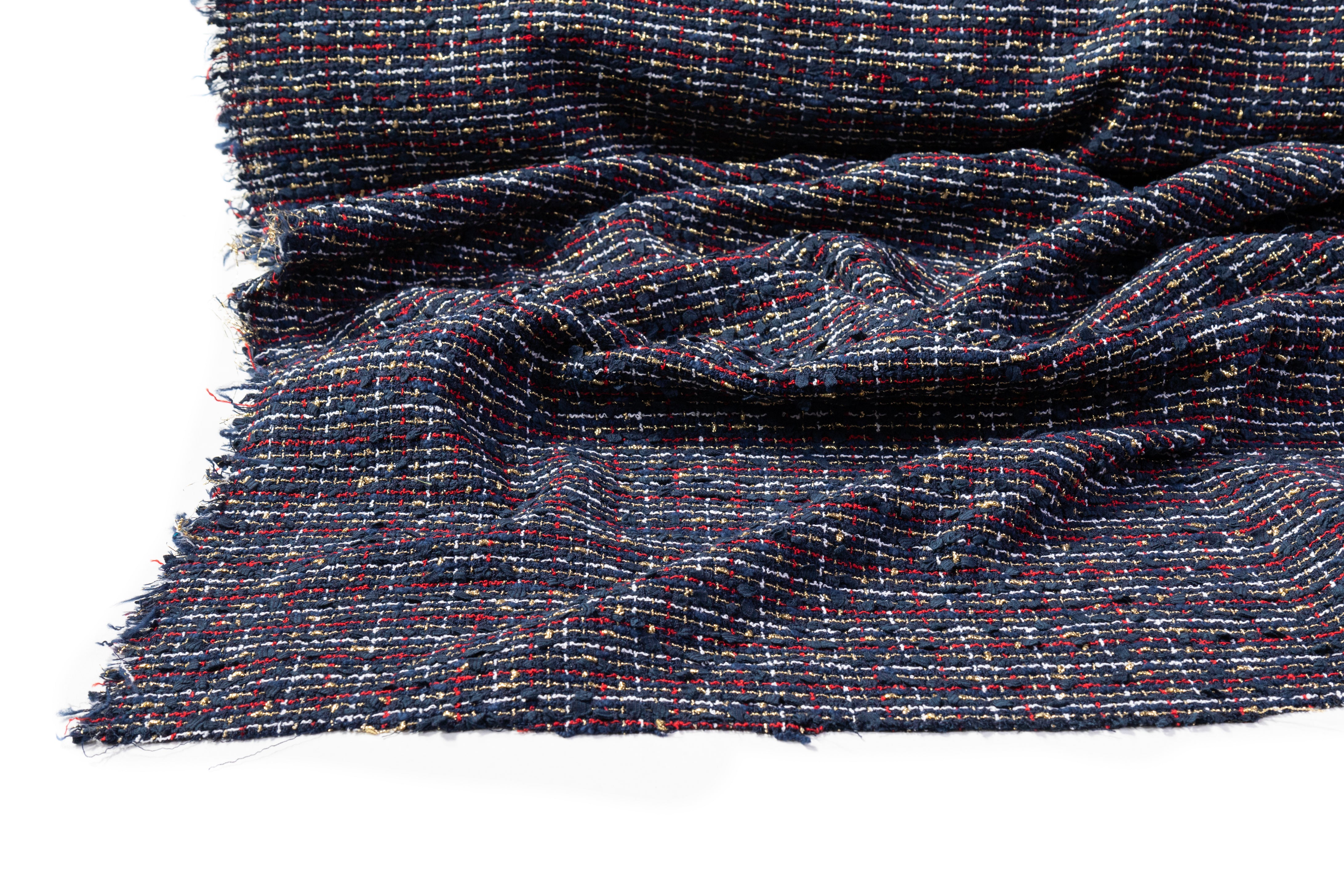 Valentino - Metallic Italian Cotton Blend Tweed - Navy / Gold / Red