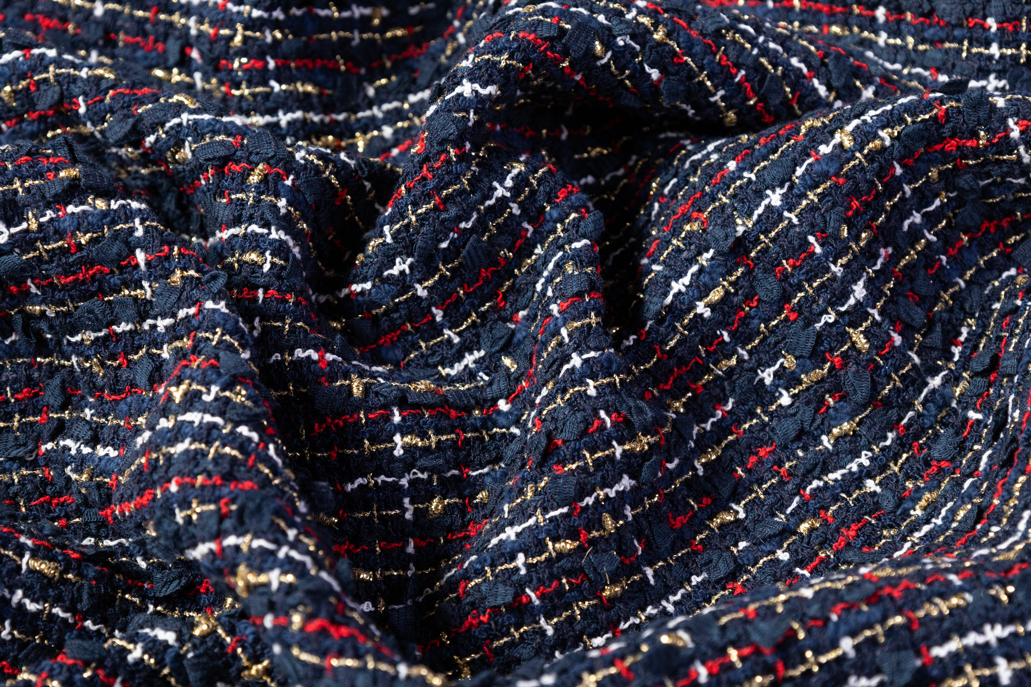 Valentino - Metallic Italian Cotton Blend Tweed - Navy / Gold / Red