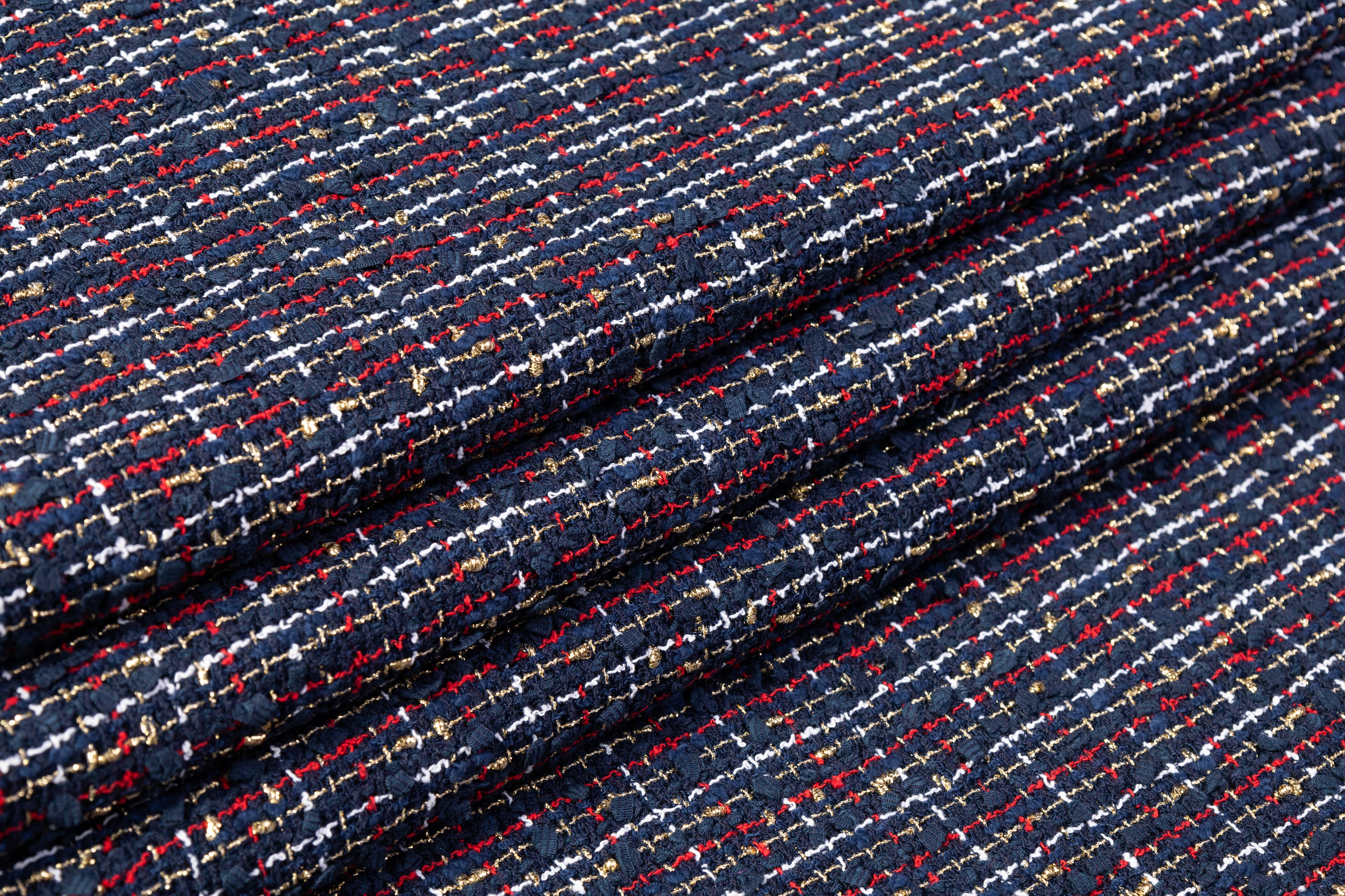 Valentino - Metallic Italian Cotton Blend Tweed - Navy / Gold / Red