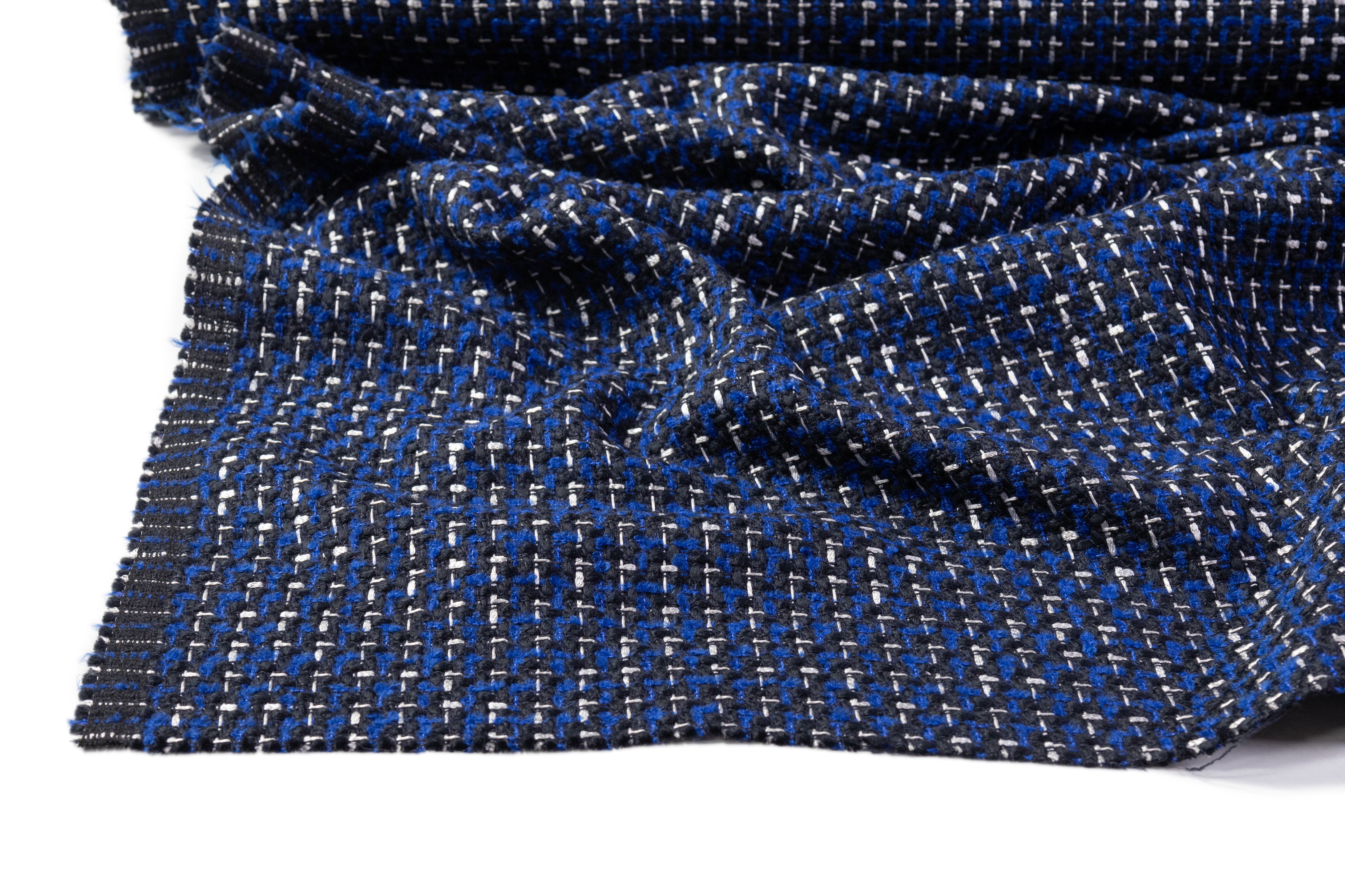 Italian Wool Blend Tweed Coating - Blue / Black / White