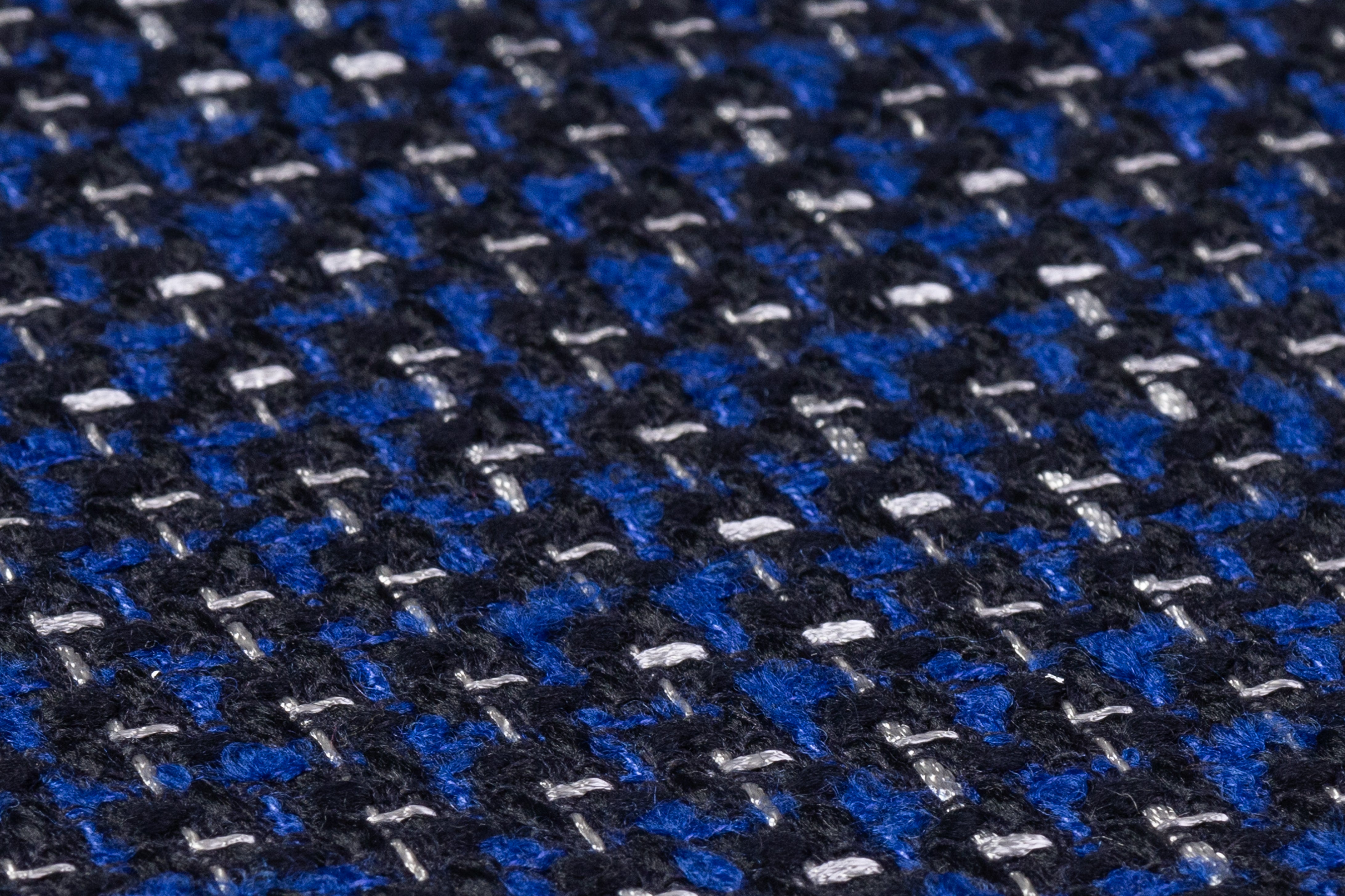 Italian Wool Blend Tweed Coating - Blue / Black / White