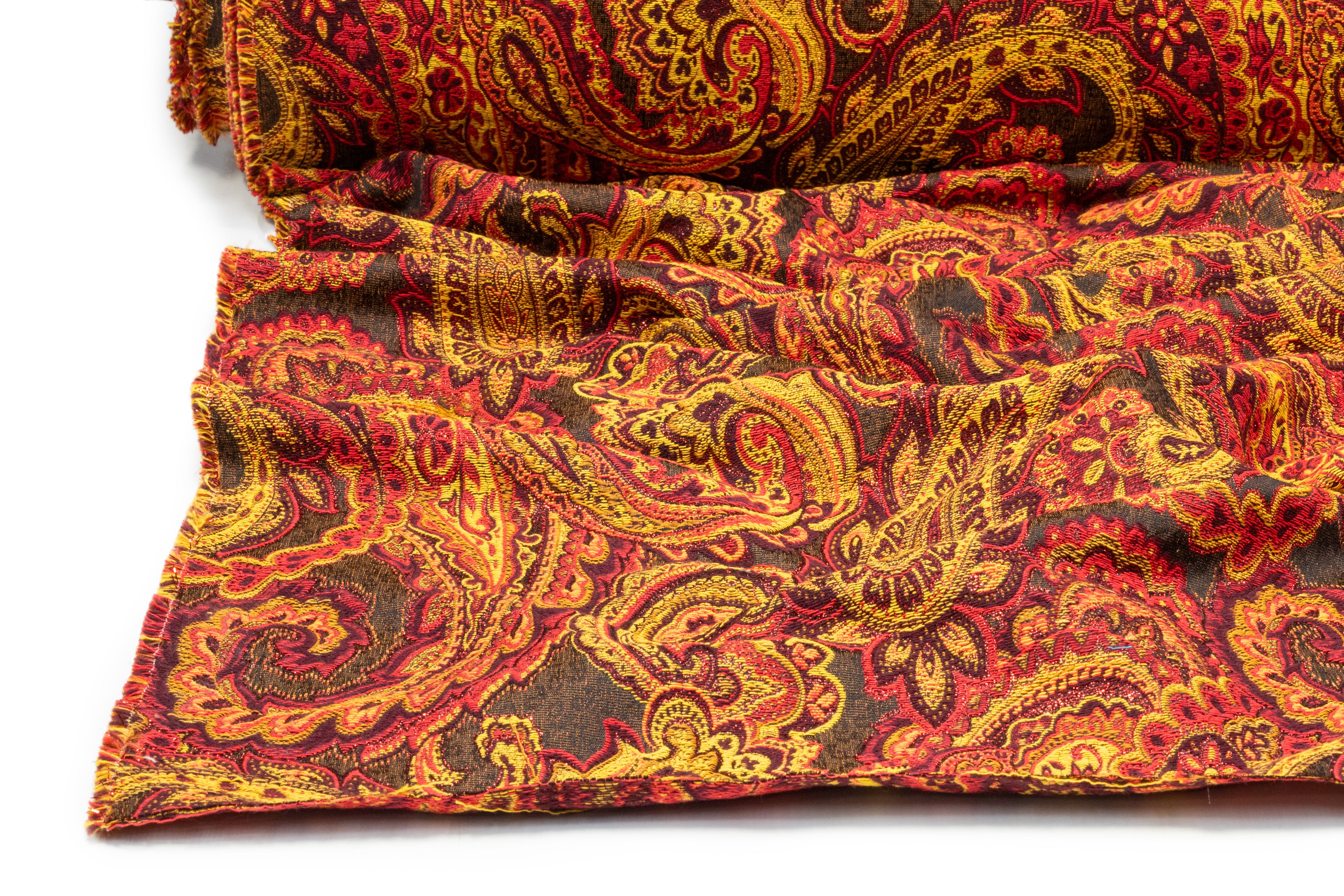 Paisley Metallic Italian Brocade - Red / Burgundy / Gold