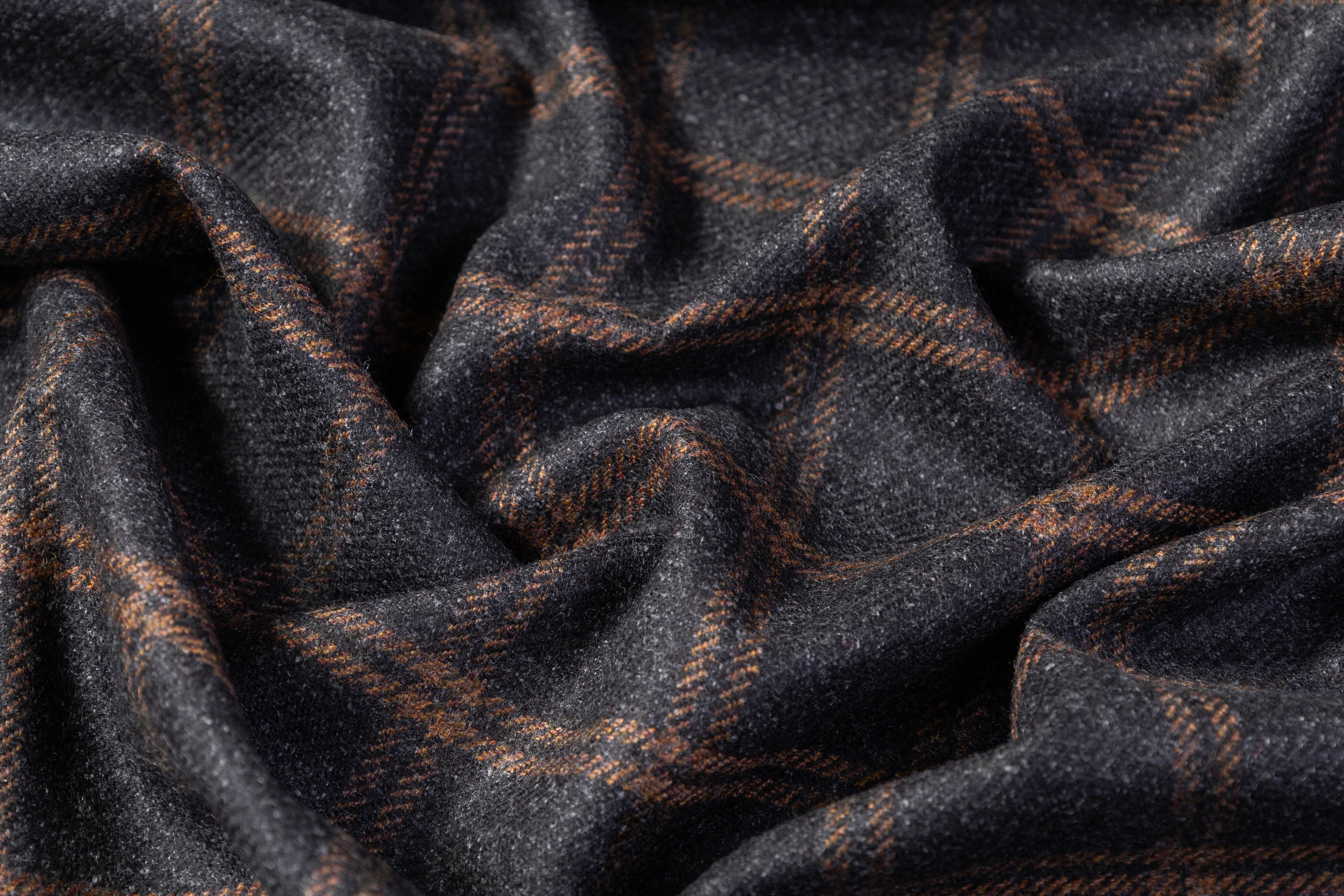 Checked Italian Wool - Charcoal Gray / Brown