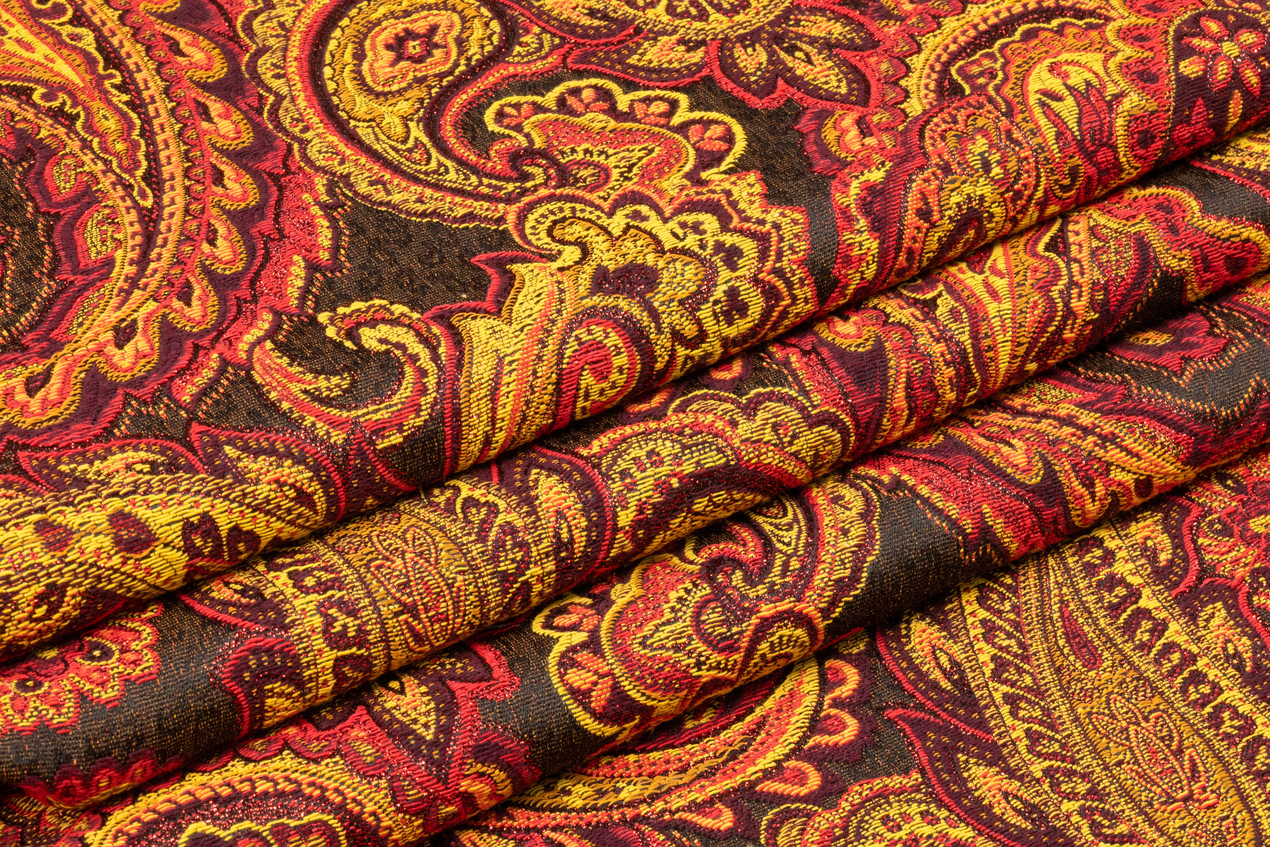 Paisley Metallic Italian Brocade - Red / Burgundy / Gold