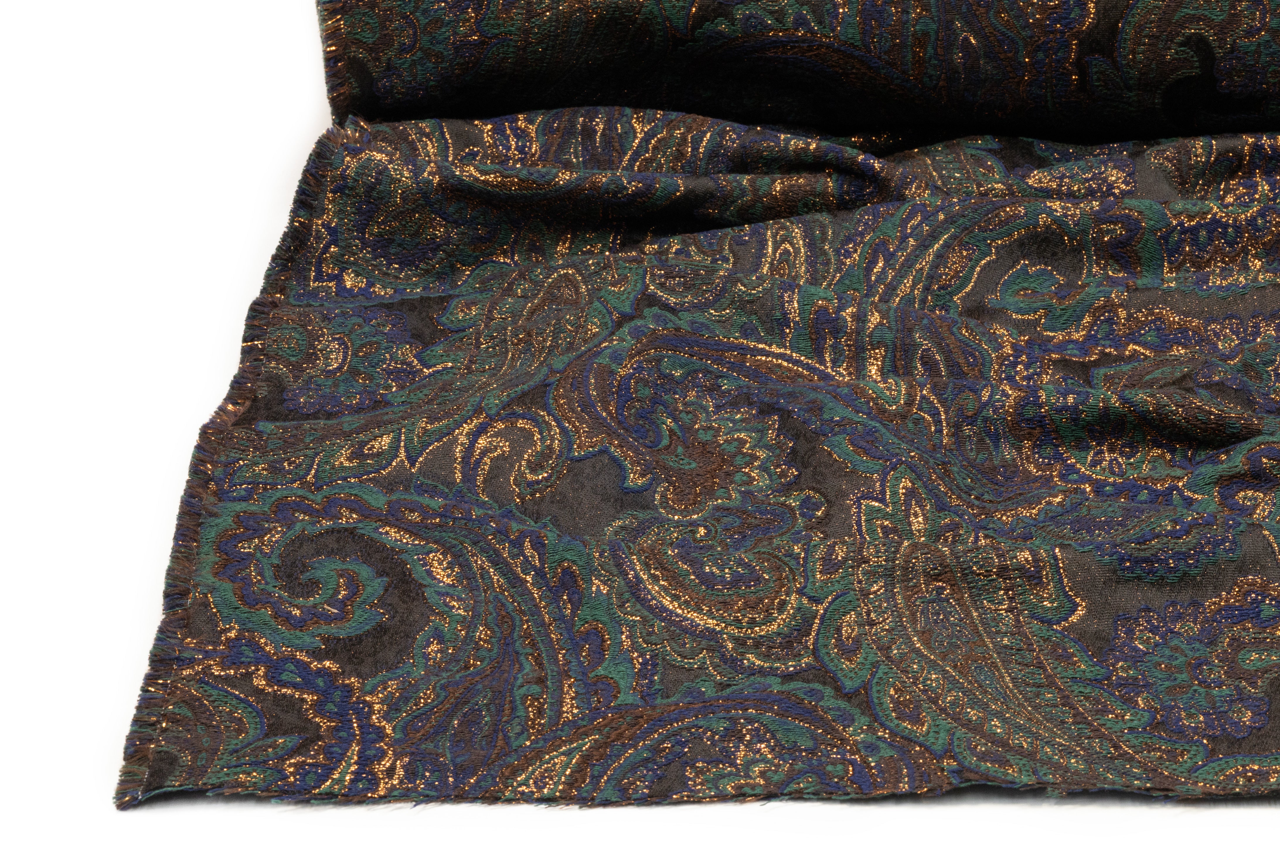 Paisley Metallic Italian Brocade - Green / Blue / Dark Brown / Gold