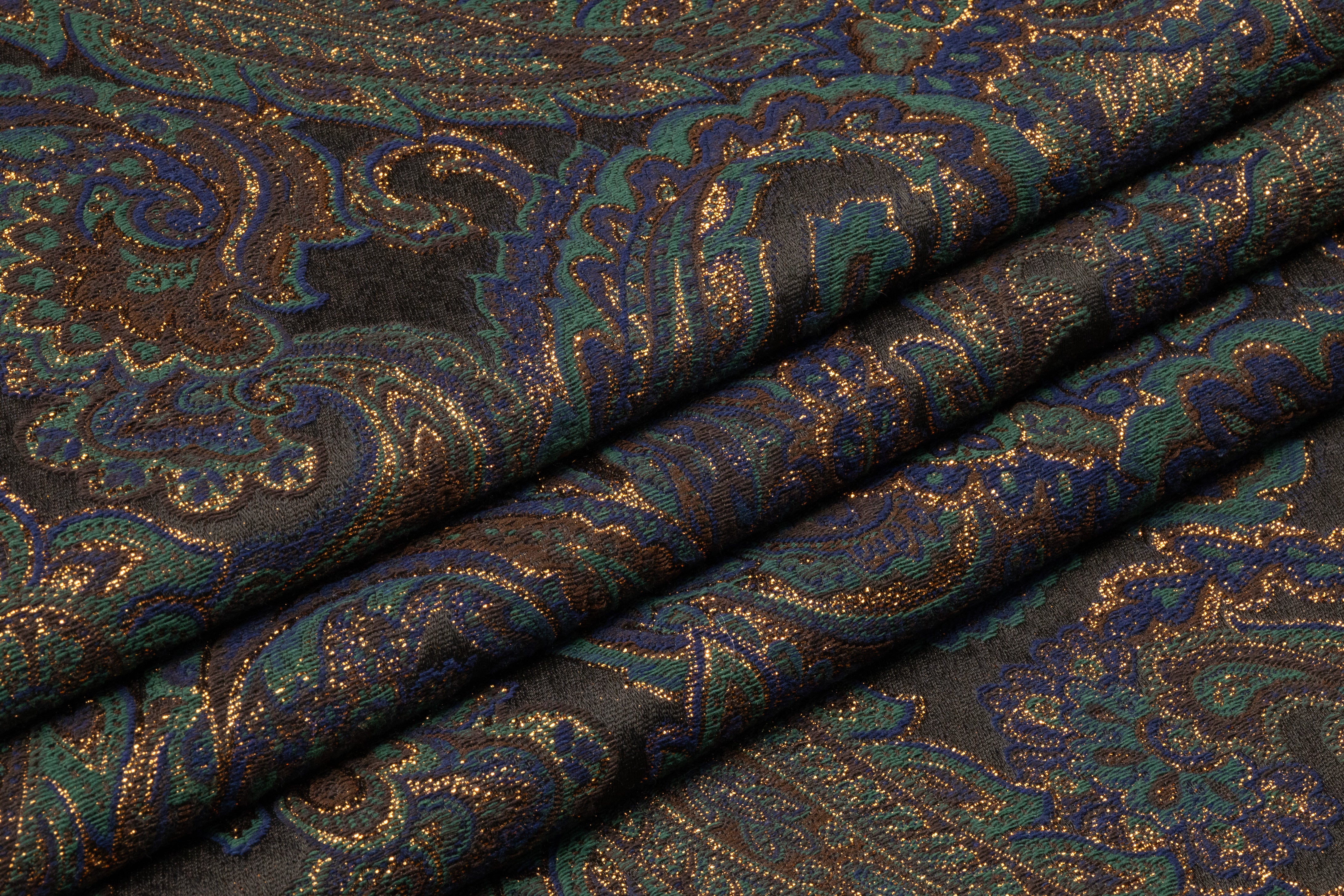 Paisley Metallic Italian Brocade - Green / Blue / Dark Brown / Gold