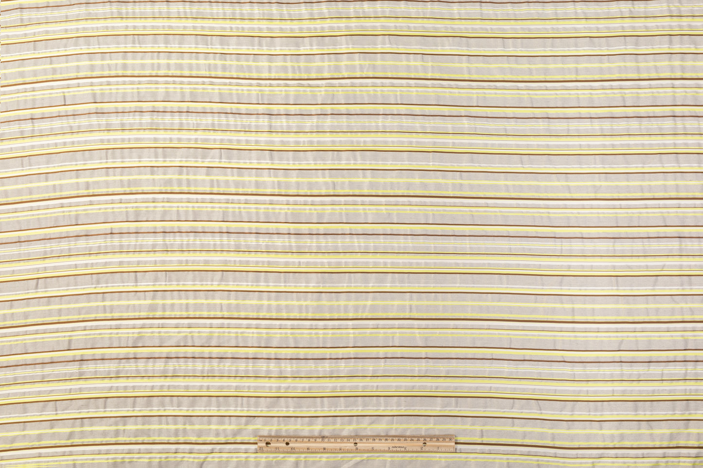 Crushed Poly Cotton Striped Brocade - Gray / Yellow / Brown