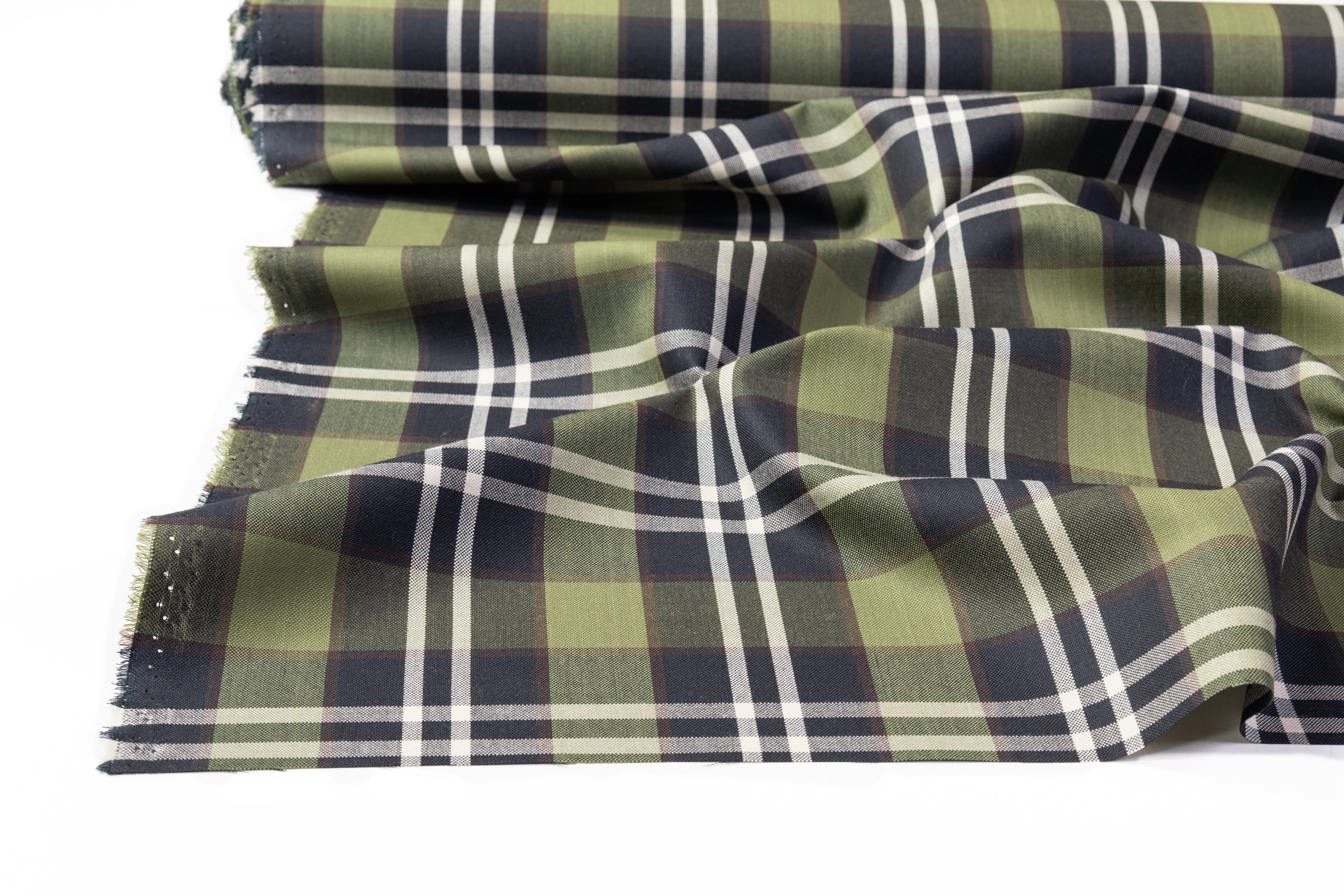 Plaid Italian Wool Suiting - Green / Off White / Black / Brown
