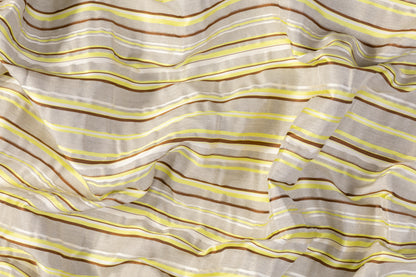 Crushed Poly Cotton Striped Brocade - Gray / Yellow / Brown