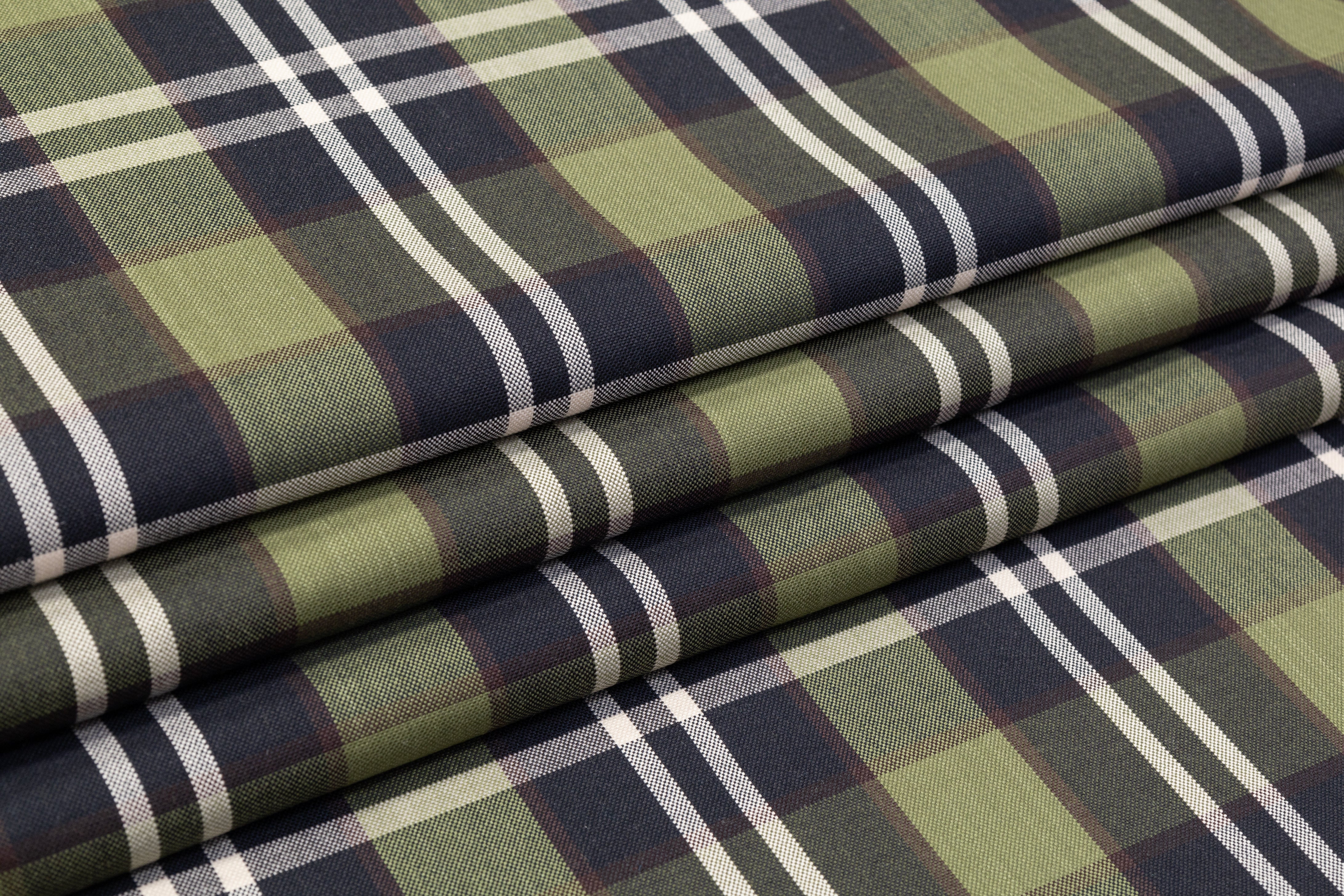 Plaid Italian Wool Suiting - Green / Off White / Black / Brown
