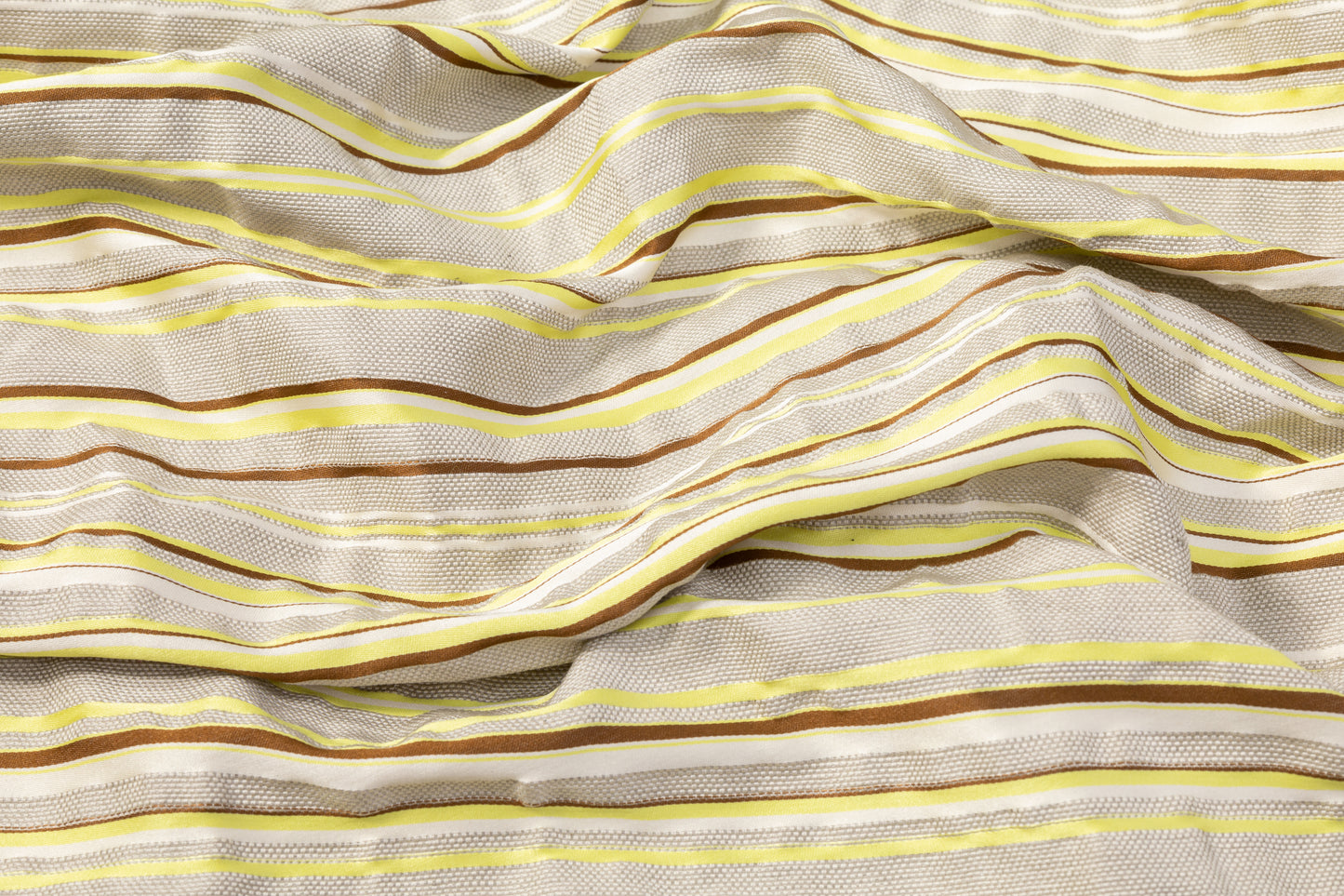 Crushed Poly Cotton Striped Brocade - Gray / Yellow / Brown