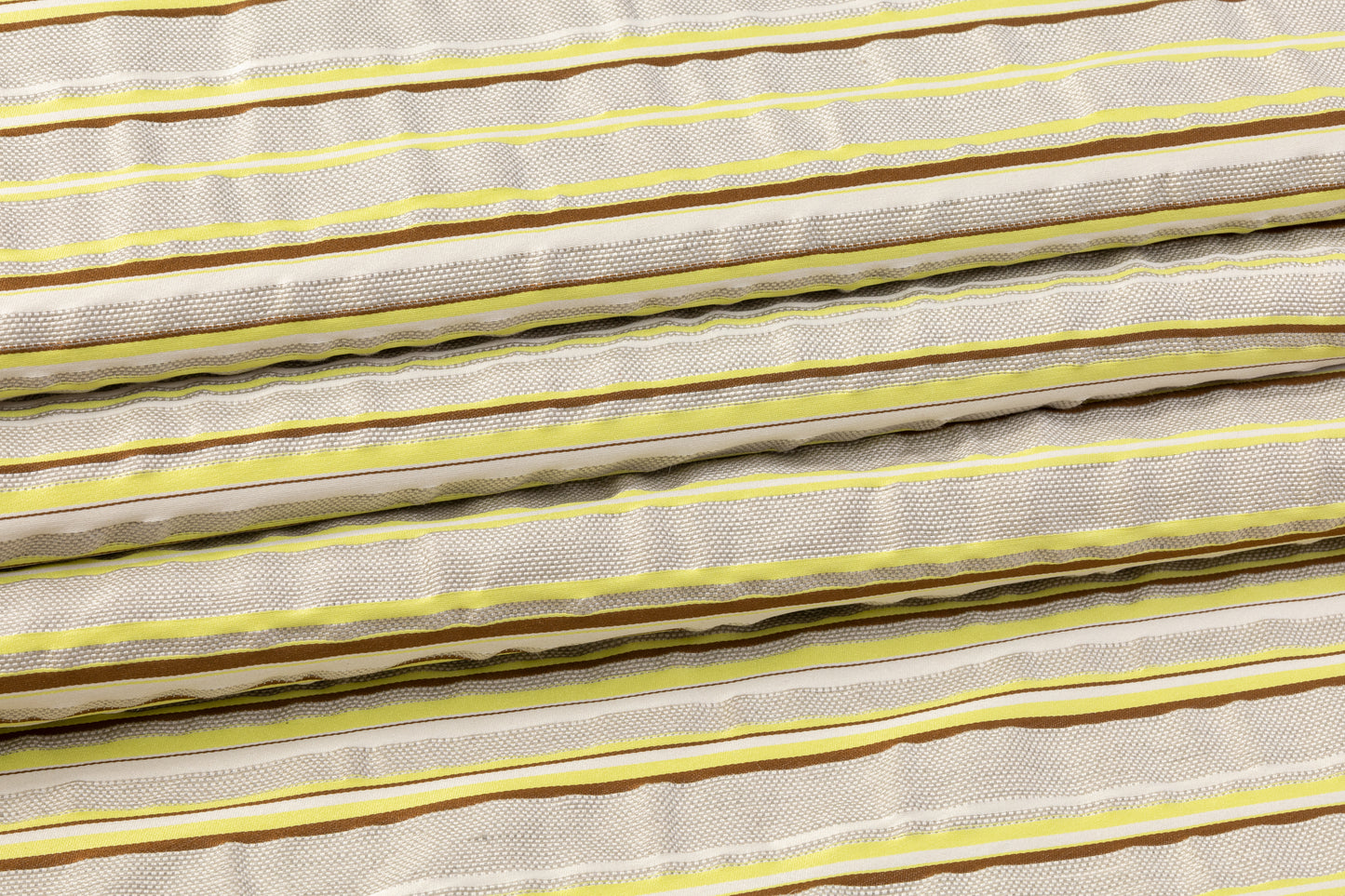 Crushed Poly Cotton Striped Brocade - Gray / Yellow / Brown