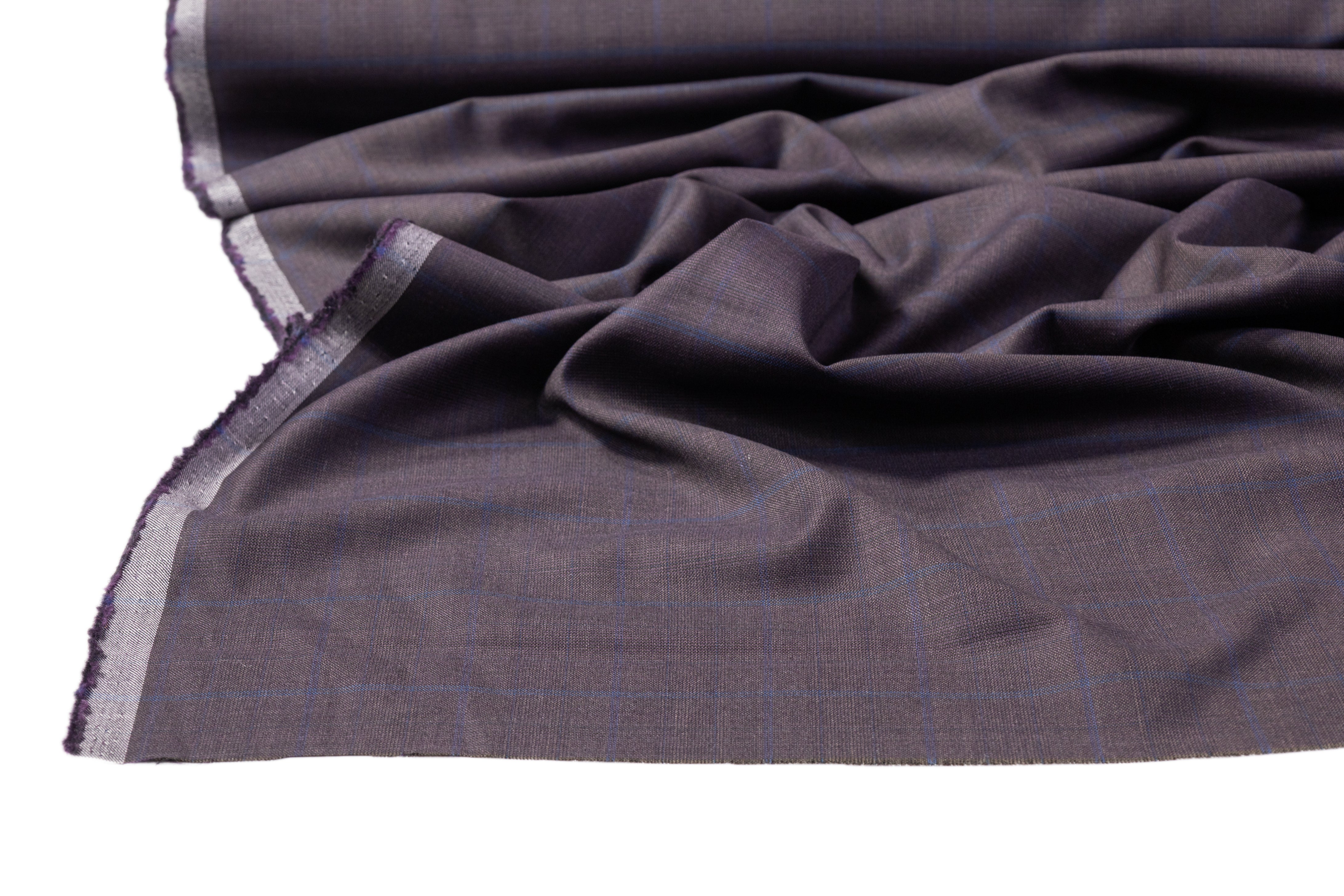 Checked Italian Wool Suiting - Deep Plum / Navy