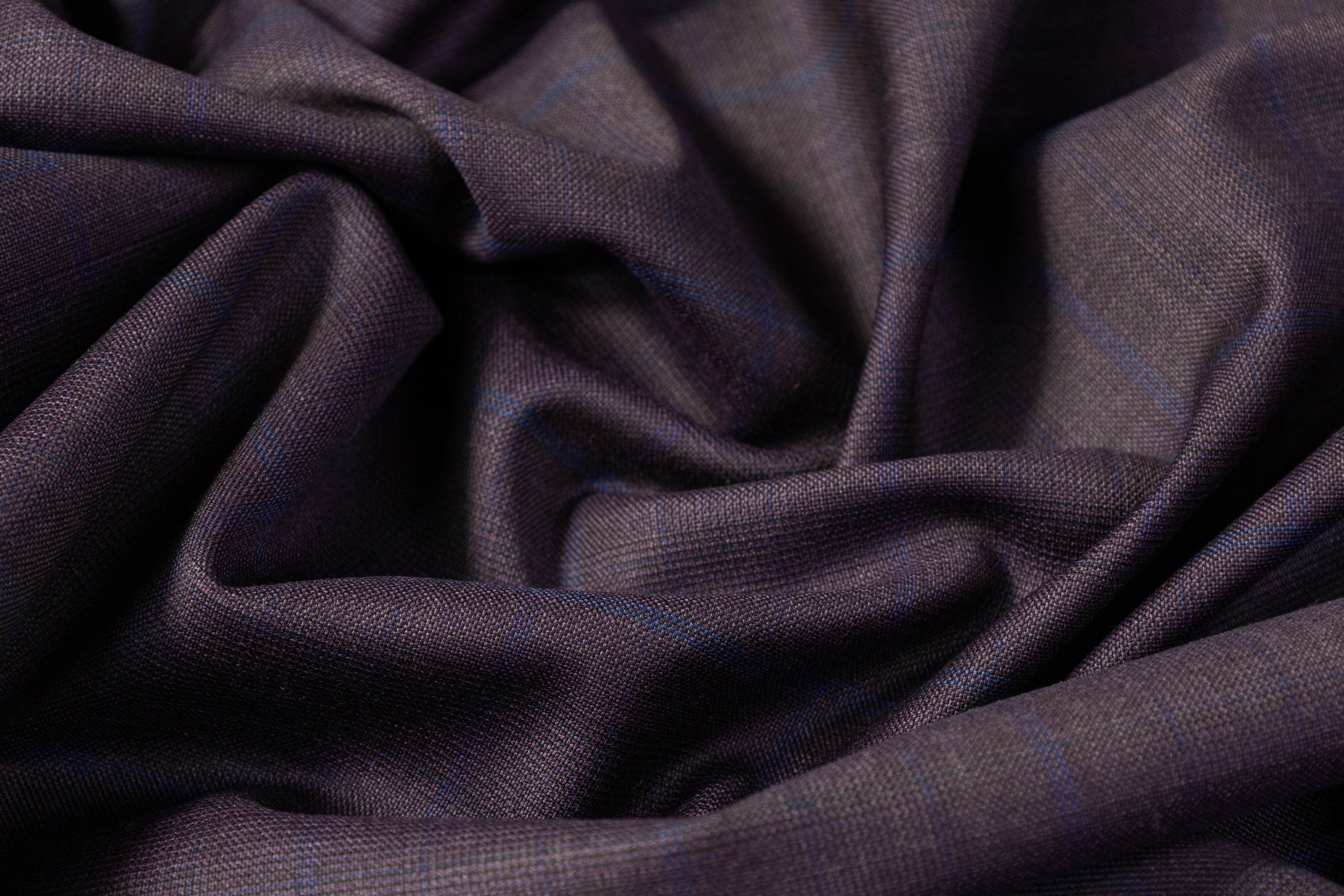 Checked Italian Wool Suiting - Deep Plum / Navy